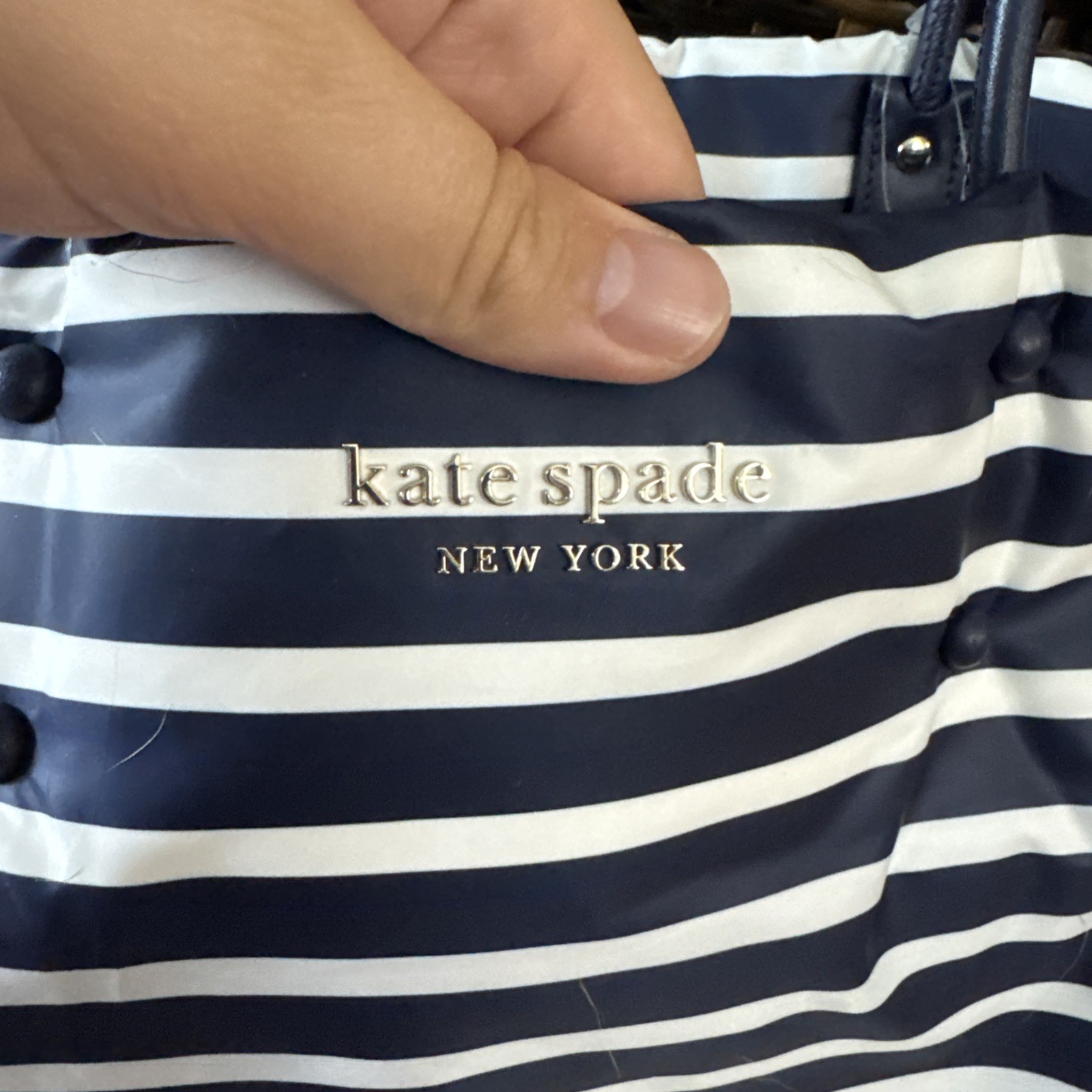 NWT Kate Spade EVERYTHING PUFFY STRIPE Large Tote Navy Stripe