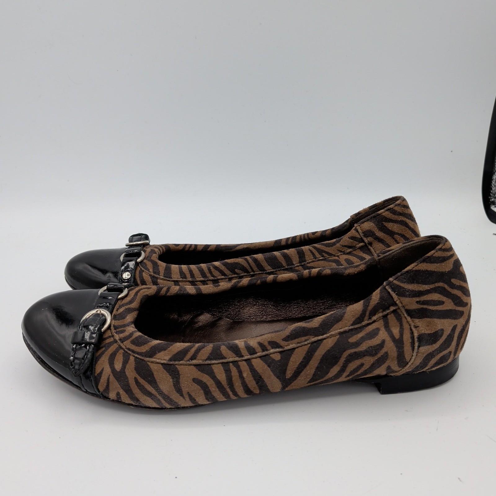 AGL Monica Ballet Flats Zebra Print Cap Toe Ballet Flats Brown Black 38 Womens 8
