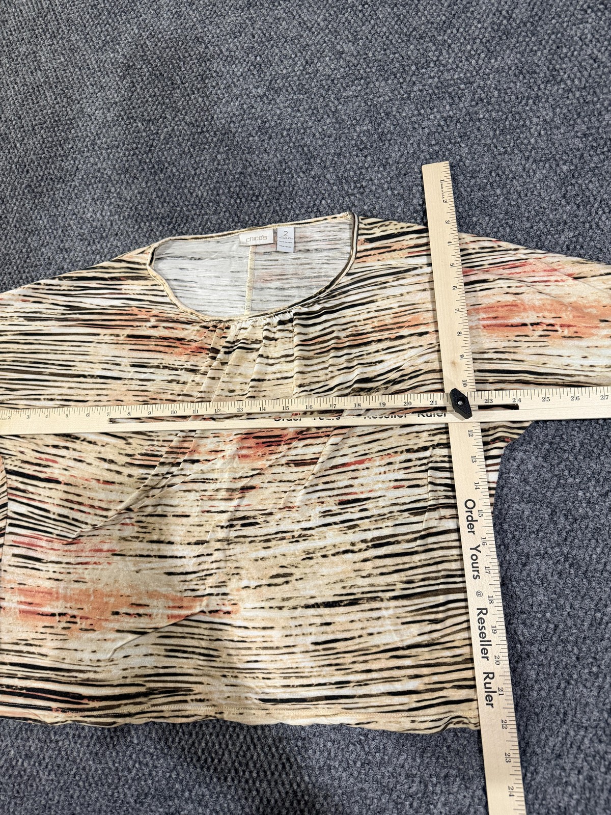 Chicos Blouse Womens 2 Beige Stripe Scoop Neck 3/4 Dolman Sleeve Jersey Top