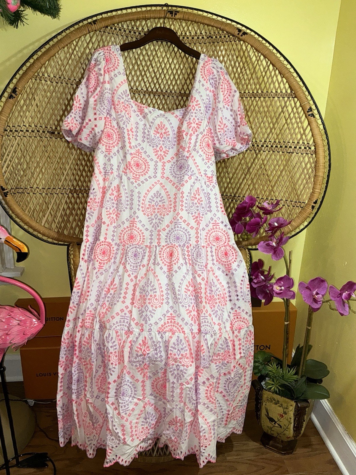 Lilly Pulitzer NWT Katalina Midi Eyelet Dress Sunset Dreamer Eyelet $348 Size 14