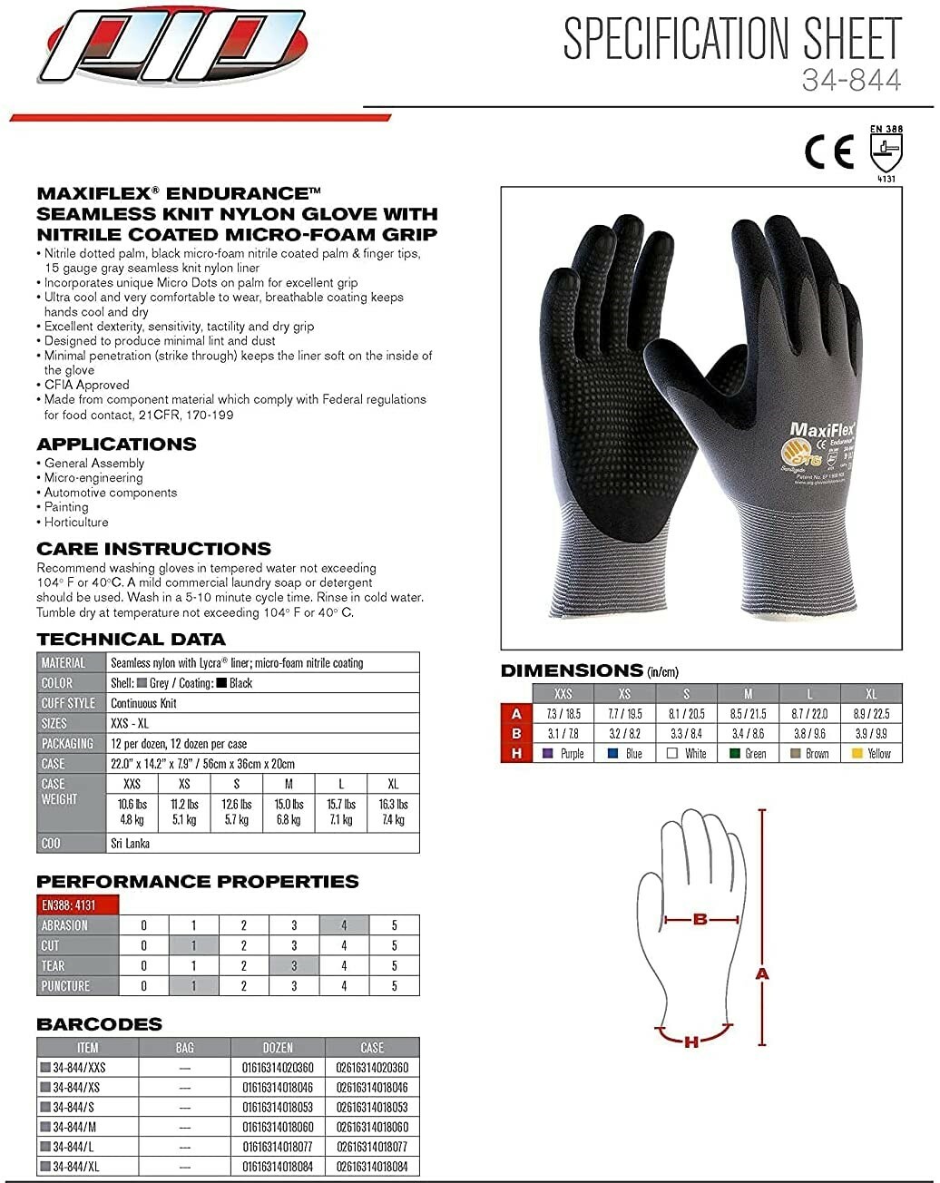 6 PR 34-844 MaxiFlex Nitrile Grip Foam Dotted Palm Coated PROTECTIVE WORK GLOVES