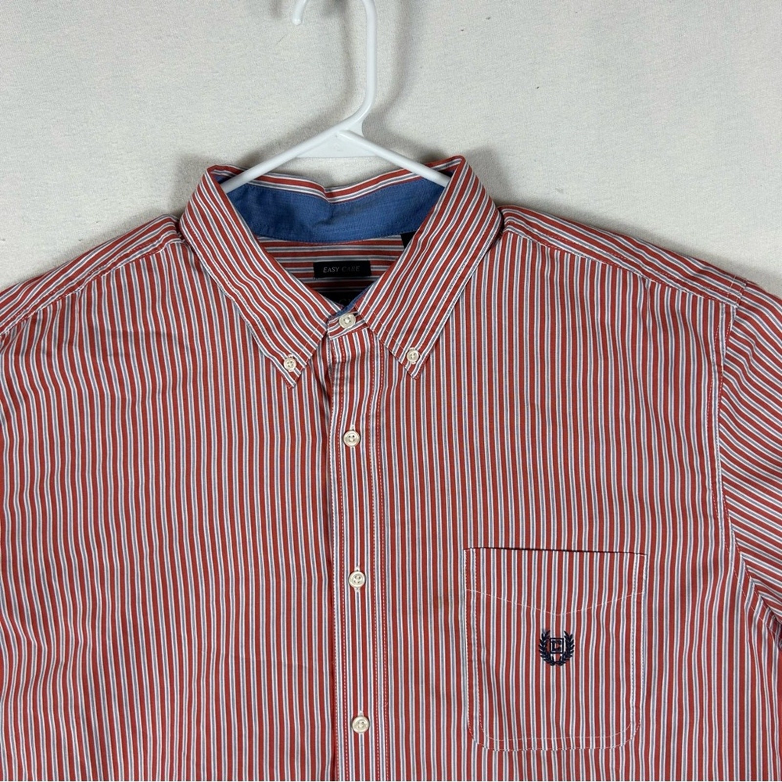 Chaps Easy Care Button Down Shirt Men’s XXL Red Striped Long Sleeve Pocket