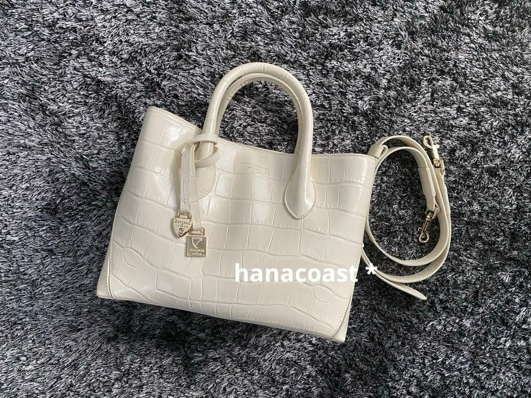 Aspinal of London Tote Bag White Embossed Leather from Japan