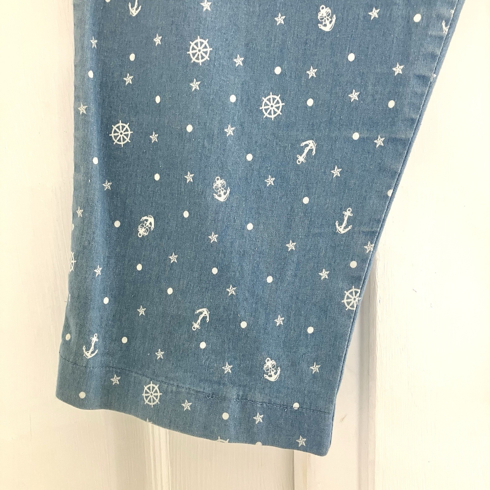 Banned Dancing Days Nautical Blue Retro Capri Pants Cropped Trousers Size L W30