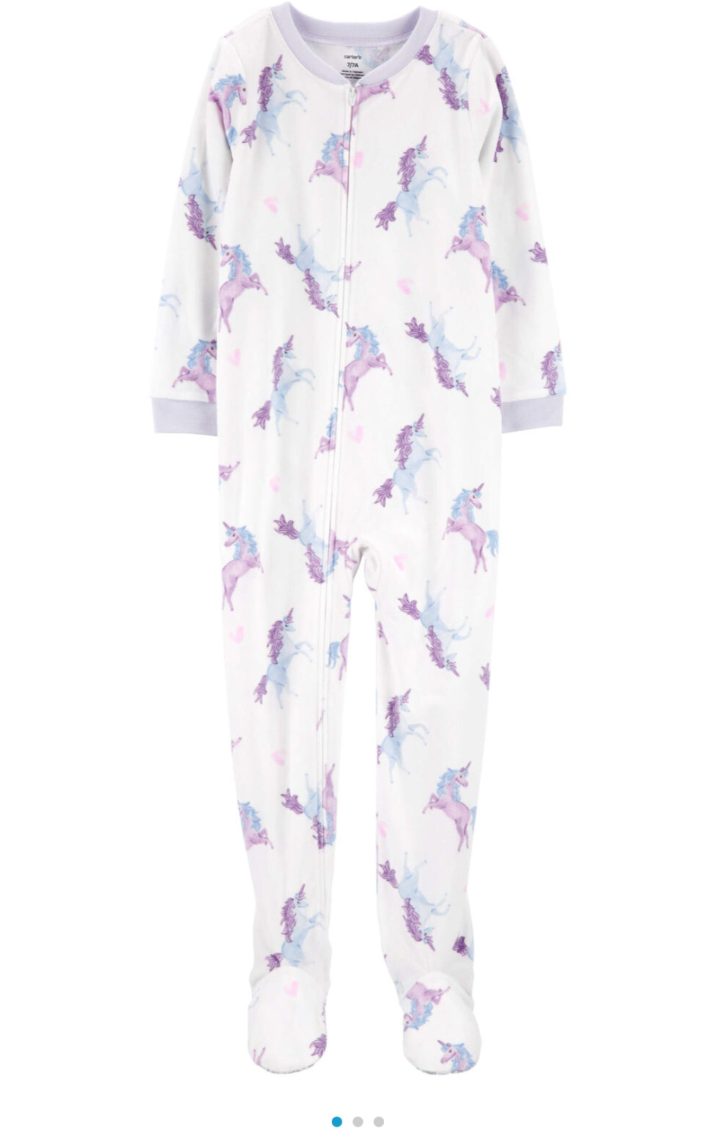 New Carter’s Kid Girls 1-Piece Unicorn Fleece Footie Pajamas White many sizes