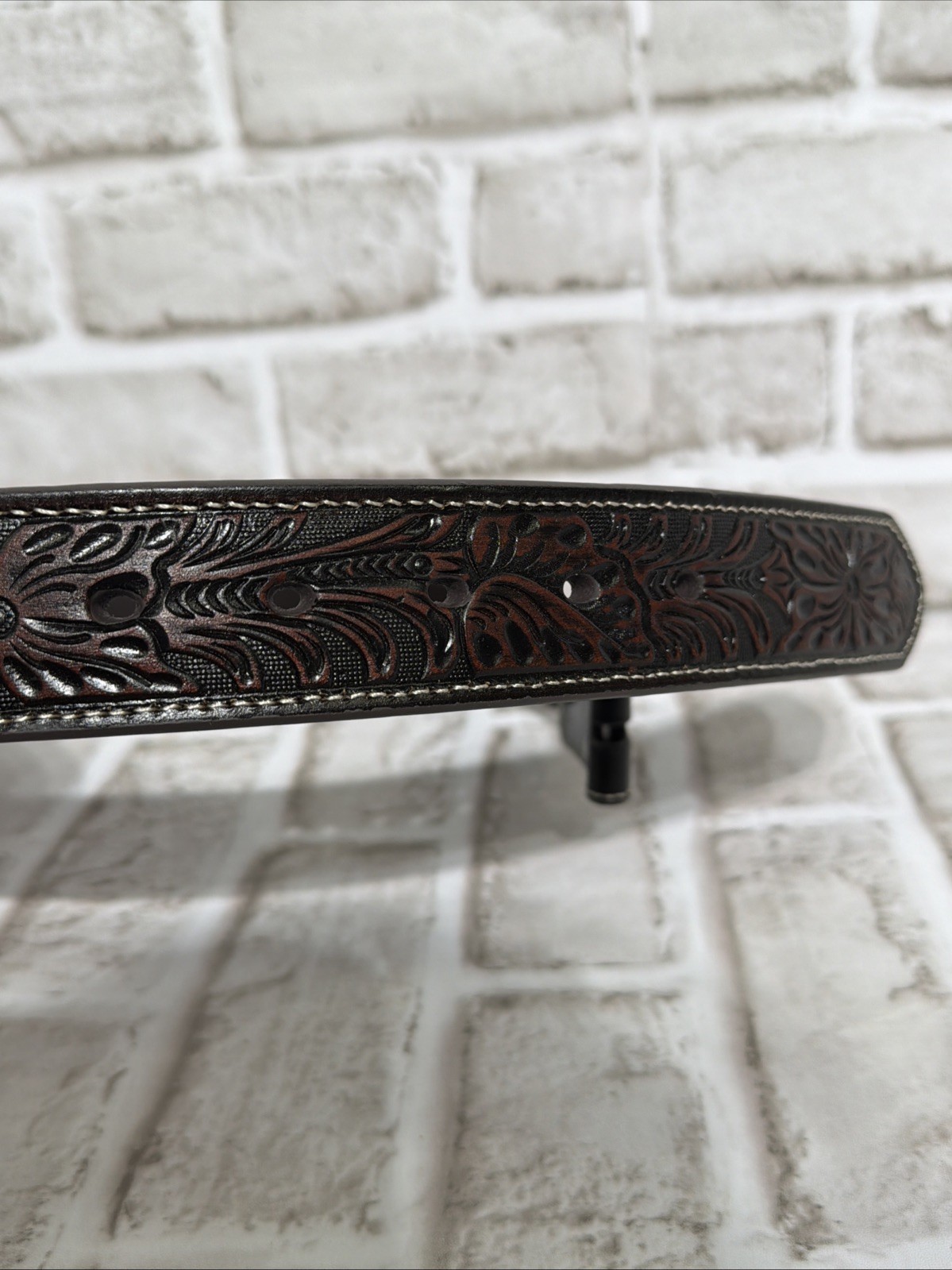 Ariat Men Limited Edition Ostrich Tooled Brown Leather Belt Only No Buckle Sz 34