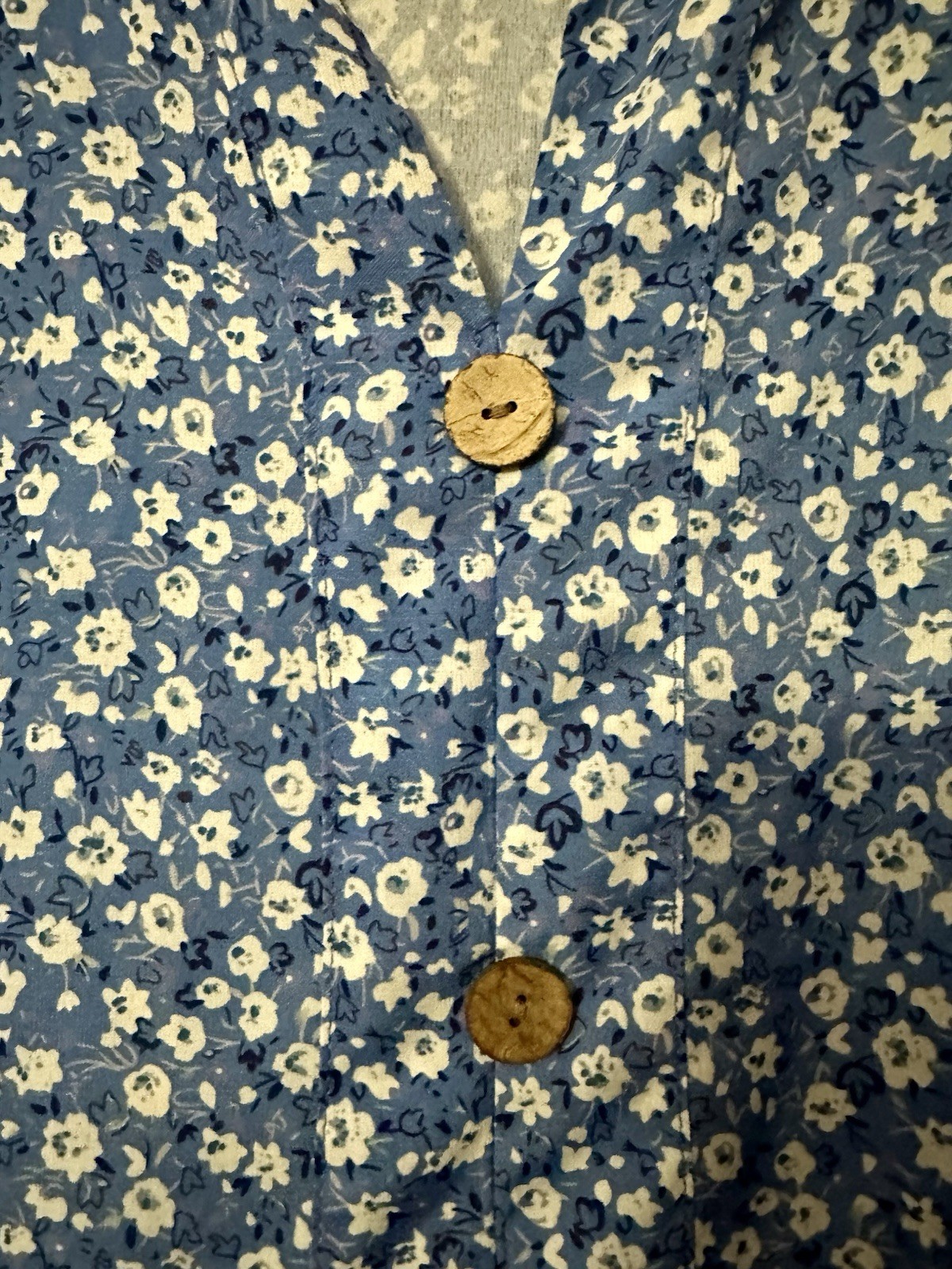 SHEIN Curve V-Neck Short Sleeve Button Front Blue White Floral Blouse 2XL