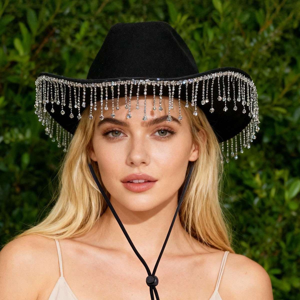 Women Western Glitter Rhinestone Tassel Decor Cowboy Hat Birthday Cowgirl Hat