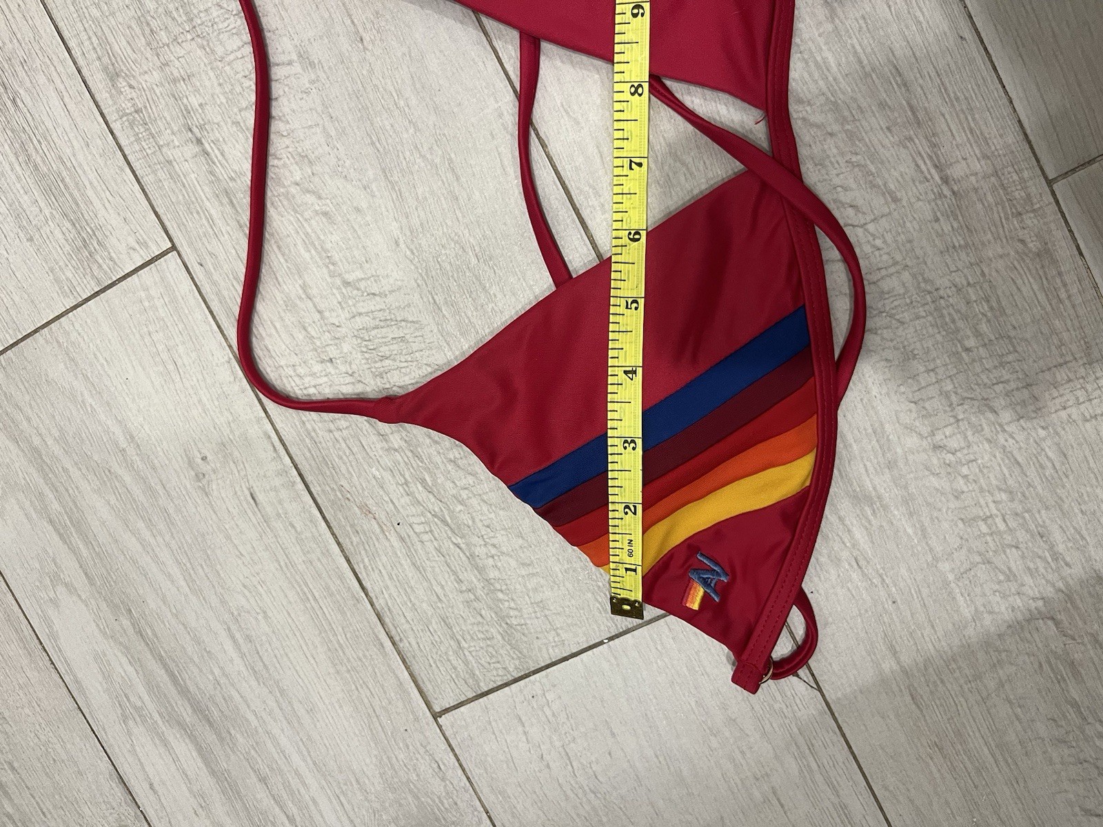 Aviator Nation 5 Stripe triangle cross-back bikini top Red M/L