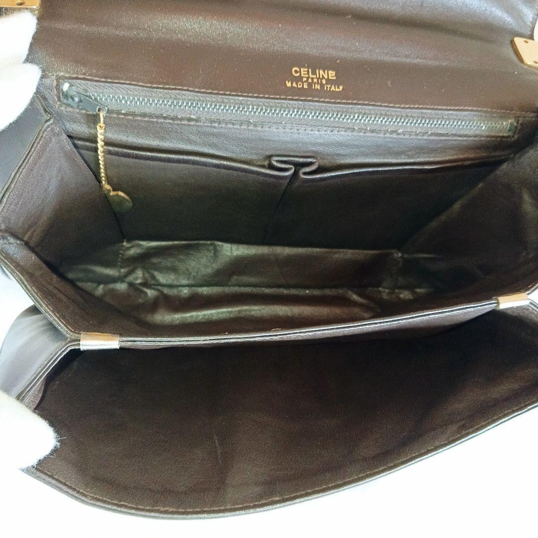 CELINE Leather Shoulder Bag Vintage 27cm/10.63in Dark Brown Gold Hardware
