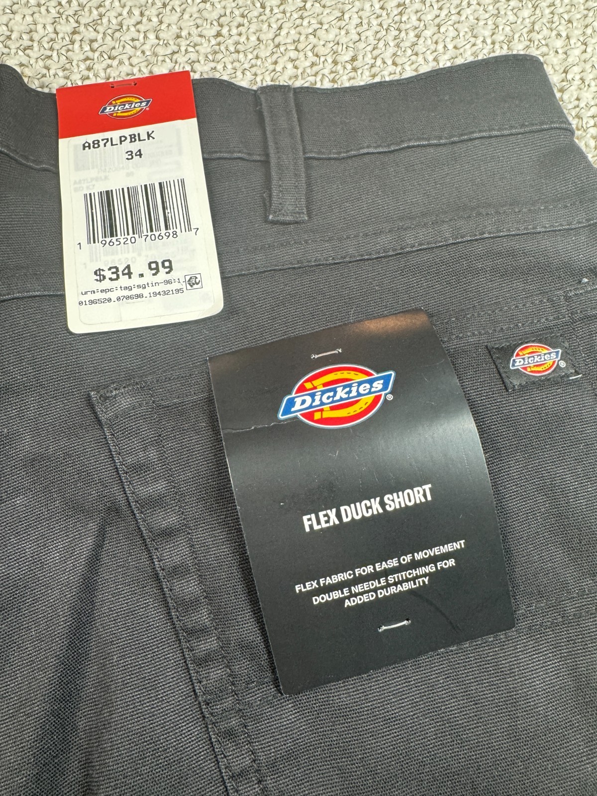 Dickies FLEX Duck Shorts Men’s 34 Black Stretch Work Casual NWT A87LPBLK 0192