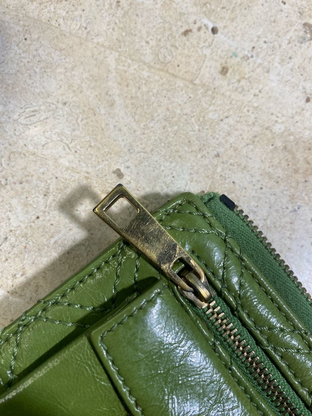 Marc Jacobs Vintage Green Quilted Leather Push Lock Double Pocket Zip Wallet