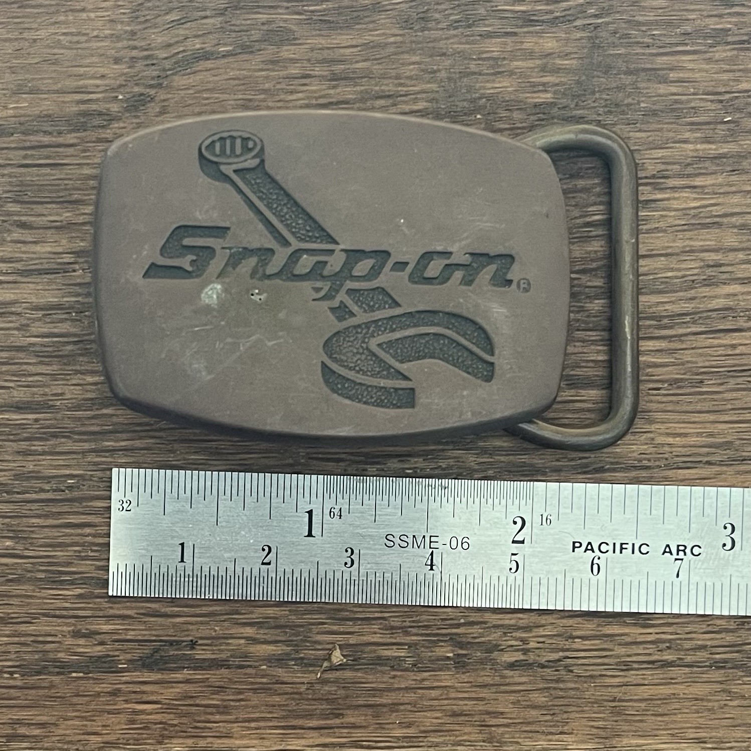 Small Vintage Belt Buckle Snap-on Tools 1970s Solid Brass Made USA BTS Bronze