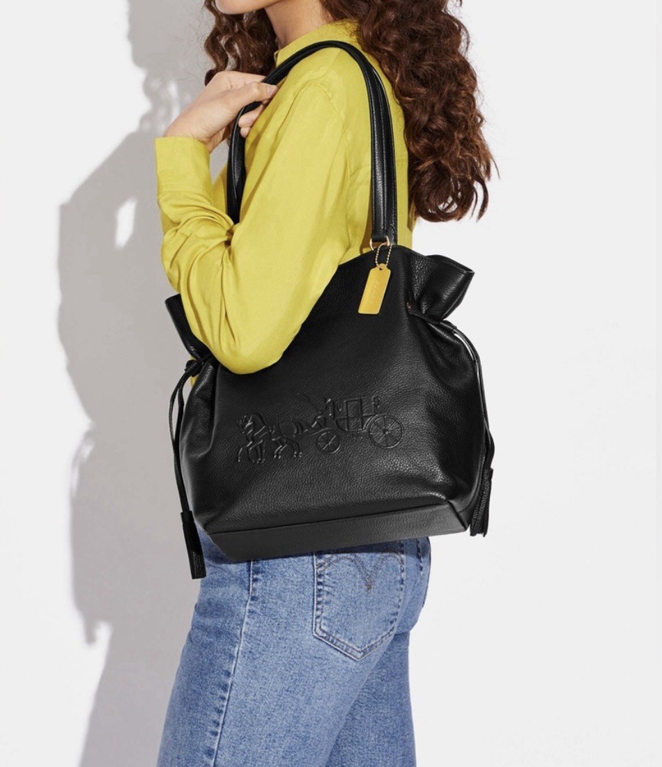 COACH NY City Andy Tote Shoulder Bag Horse Carriage Black Leather CA200