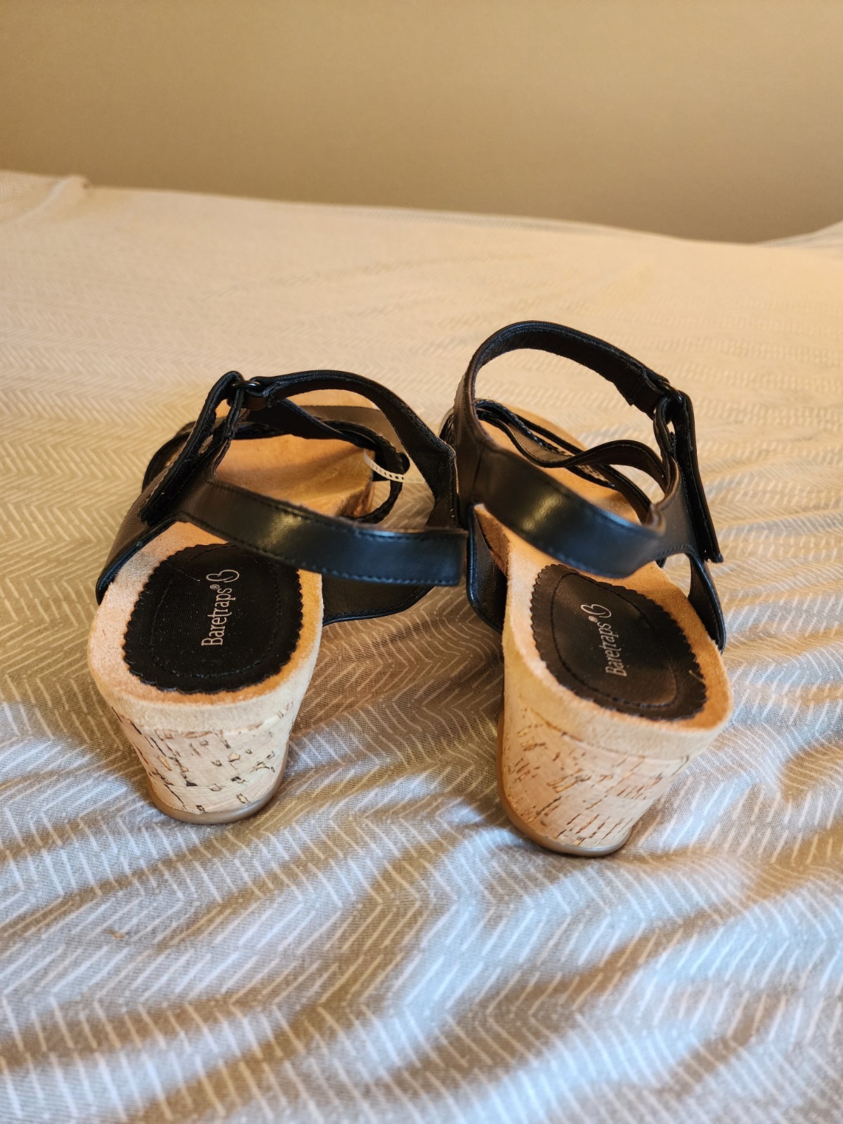Baretraps Black/Beige Strappy Wedge Sandals Braided Comfort Women’s US 11 M