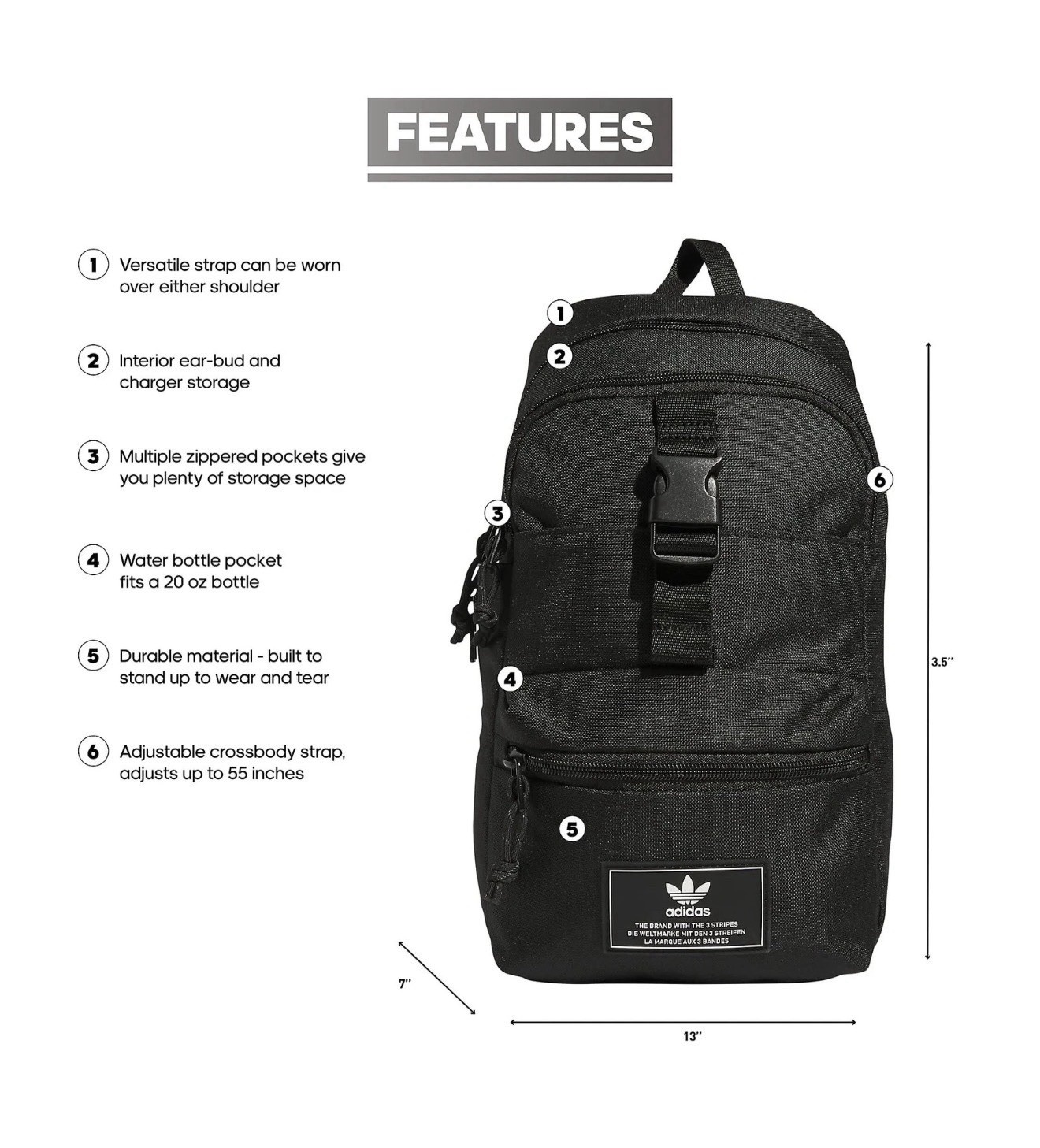 New ADIDAS Utility 3.0 Sling Bag Black