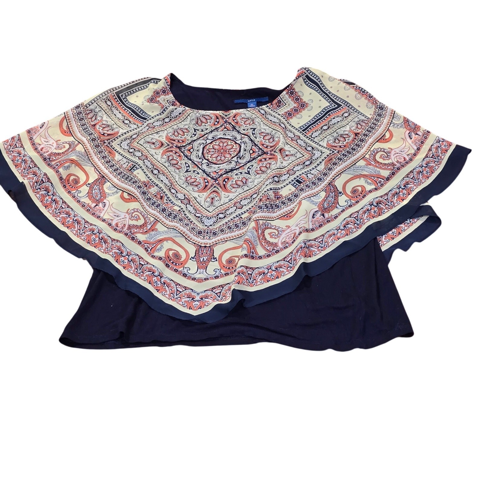 APT 9 XL Retro Vibe Paisley Poncho Top Layered Chiffon Tank Blouse Boho Festival