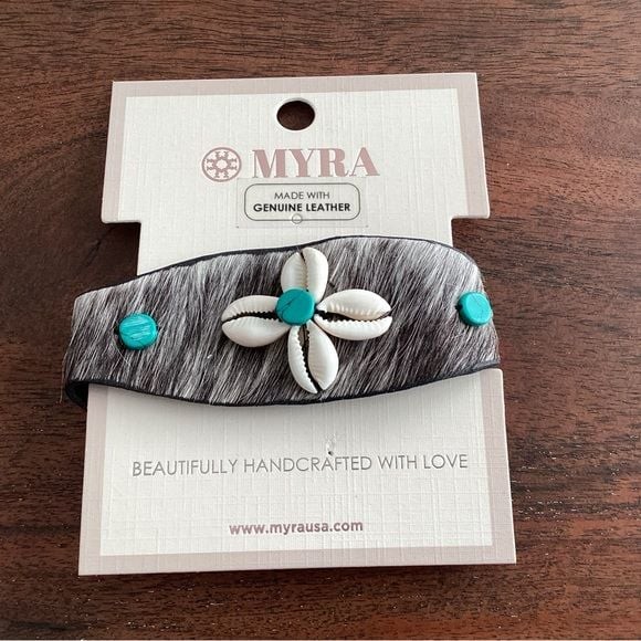 Myra Genuine Leather Bracelet – Multi-Colored Hide Turquoise and White – NWT