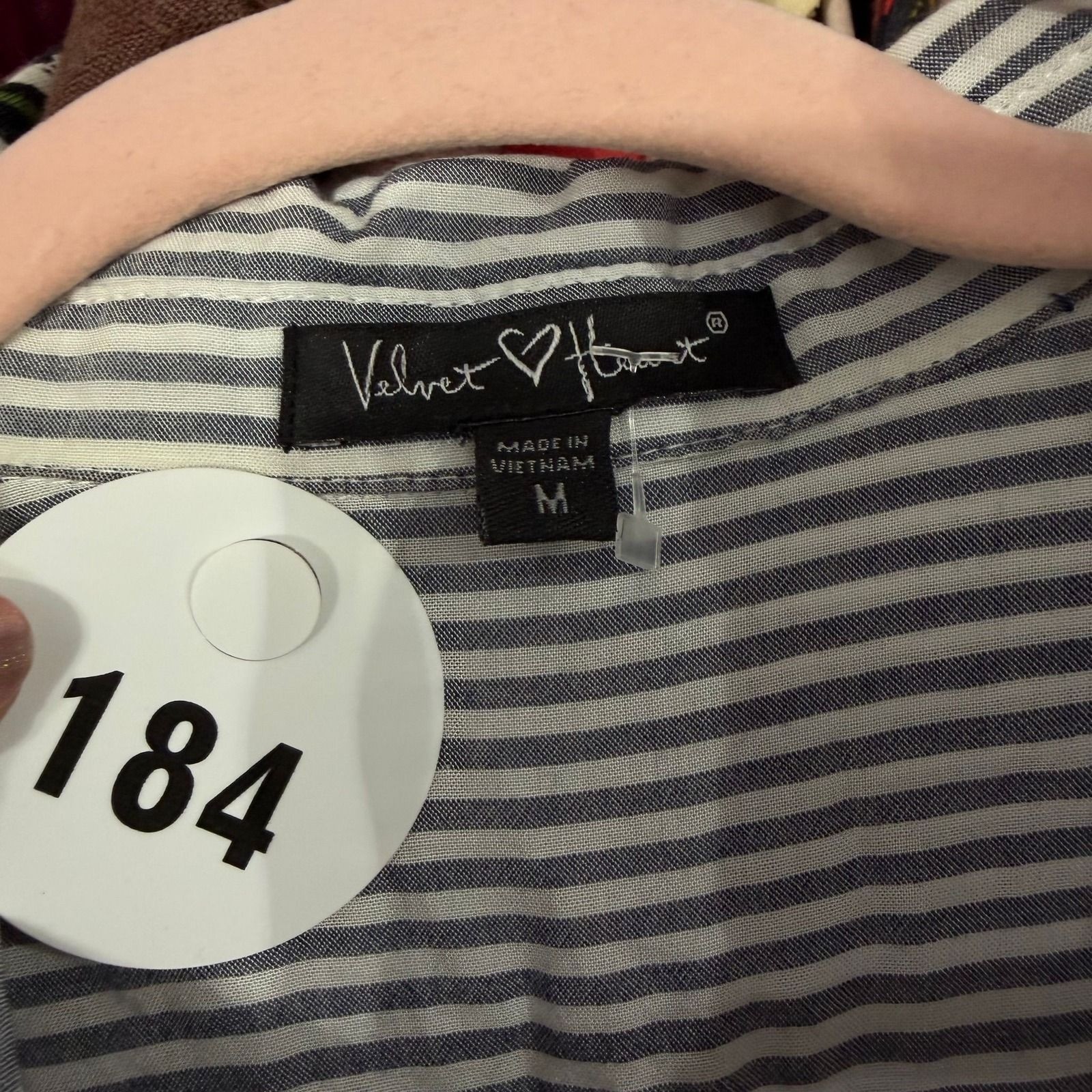 Velvet Heart Embroidered Striped Shirt Womens Medium Blue White Button Down