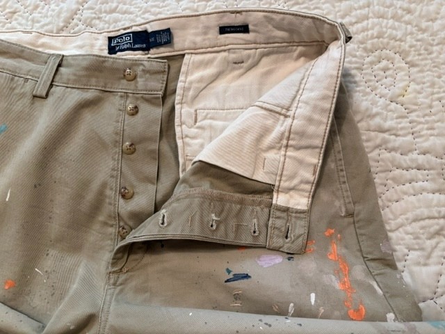 Ltd. Edition Polo Ralph Lauren Big Chino Hand Paint Splatter Khaki Work Pants 34