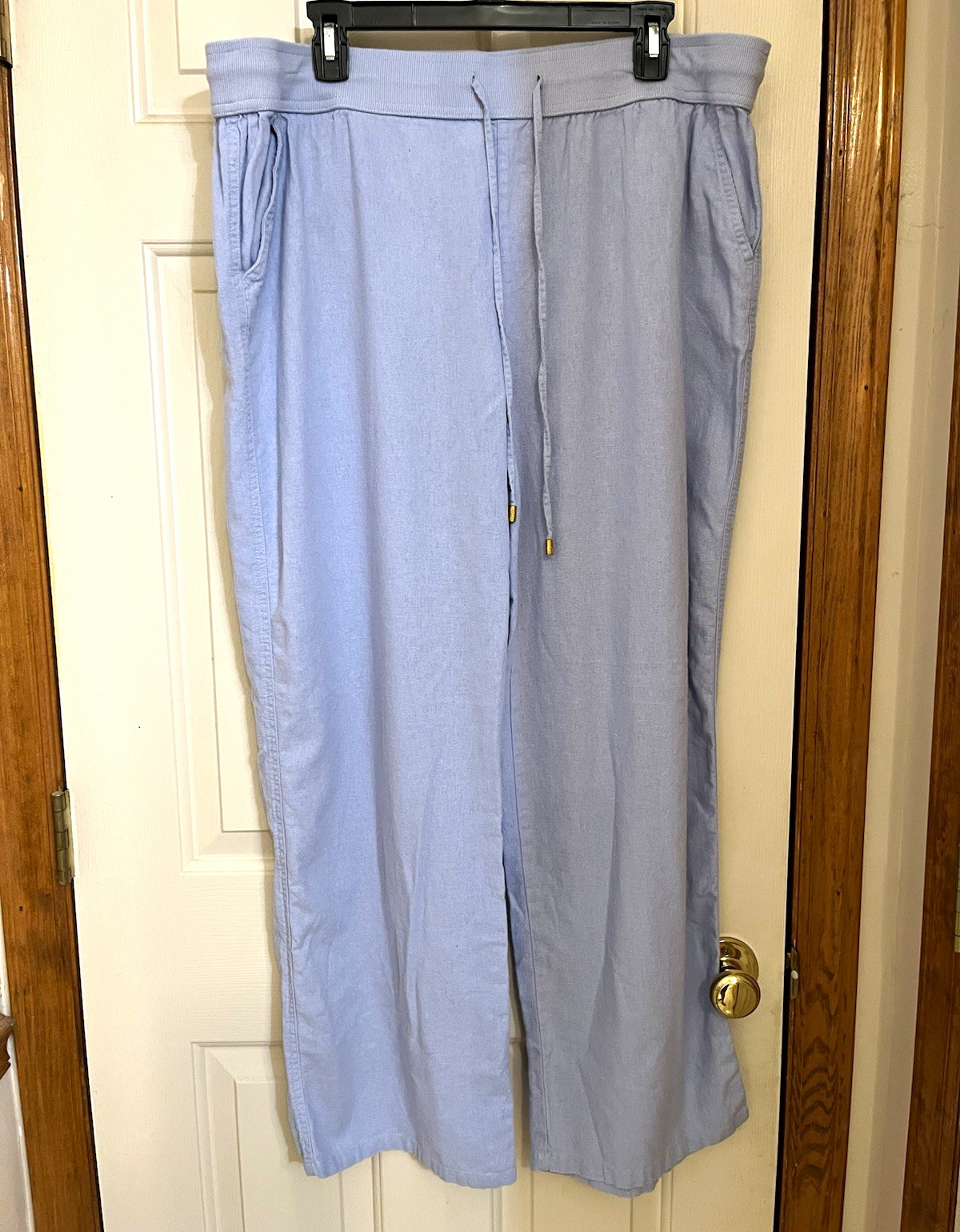 Ellen Tracy Women’s Blue Linen Solid Pull-On Drawstring Pants w/ Pockets XL
