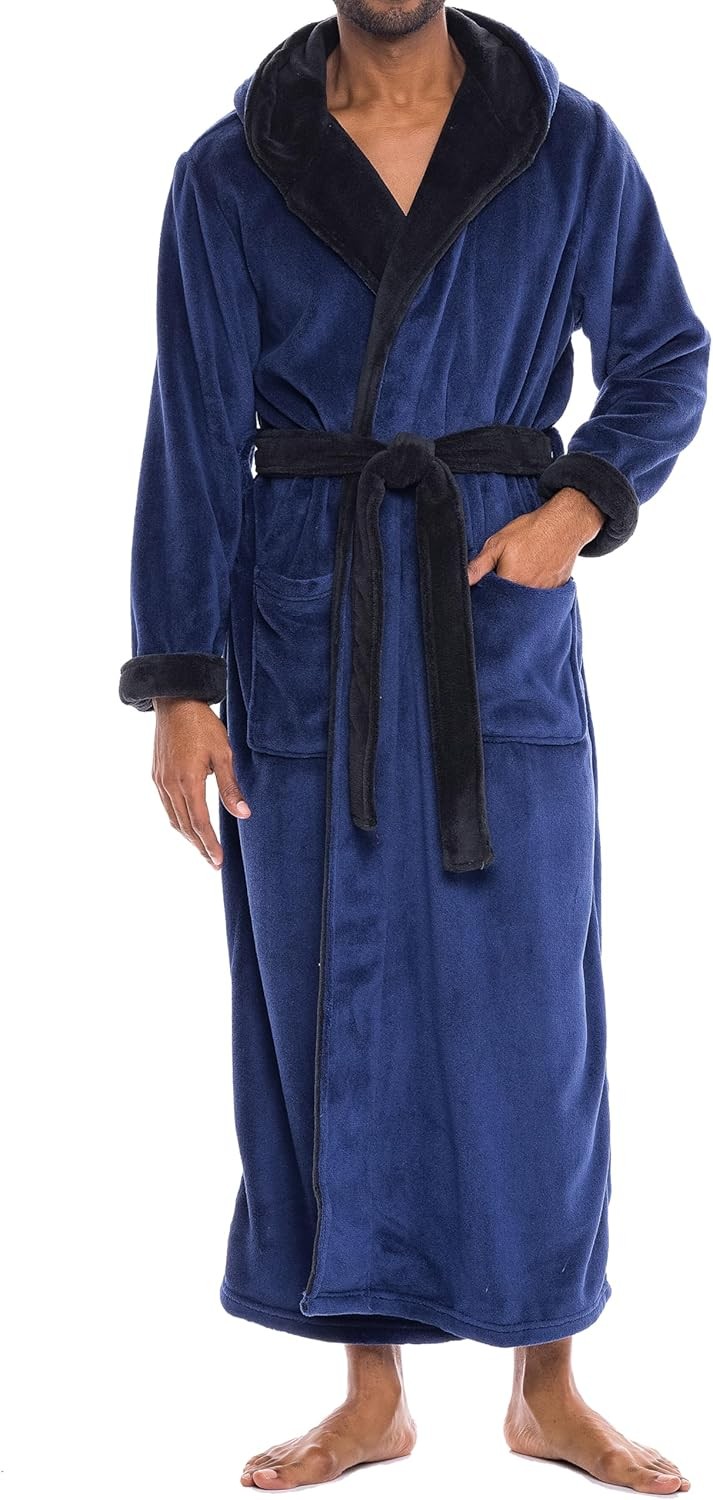 Men’s Extra Thick Plush Fleece Hooded Bathrobe Long Full Length Big & Tall