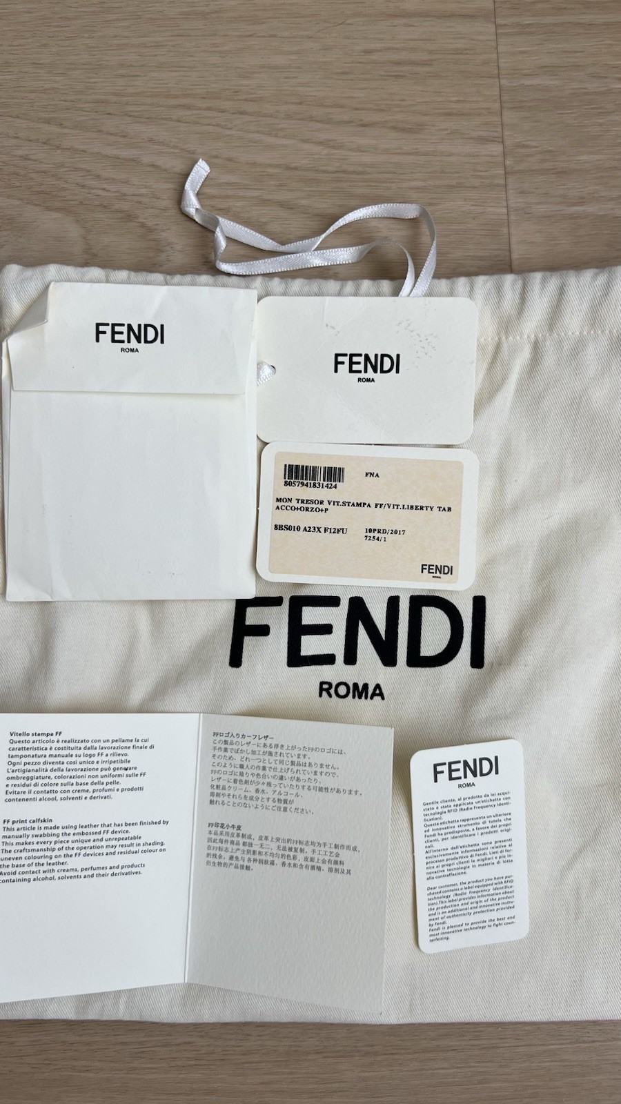 FENDI Mon Tresor Mini Bucket Drawstring Bag Brown/Black FF Logo, Dust Bag