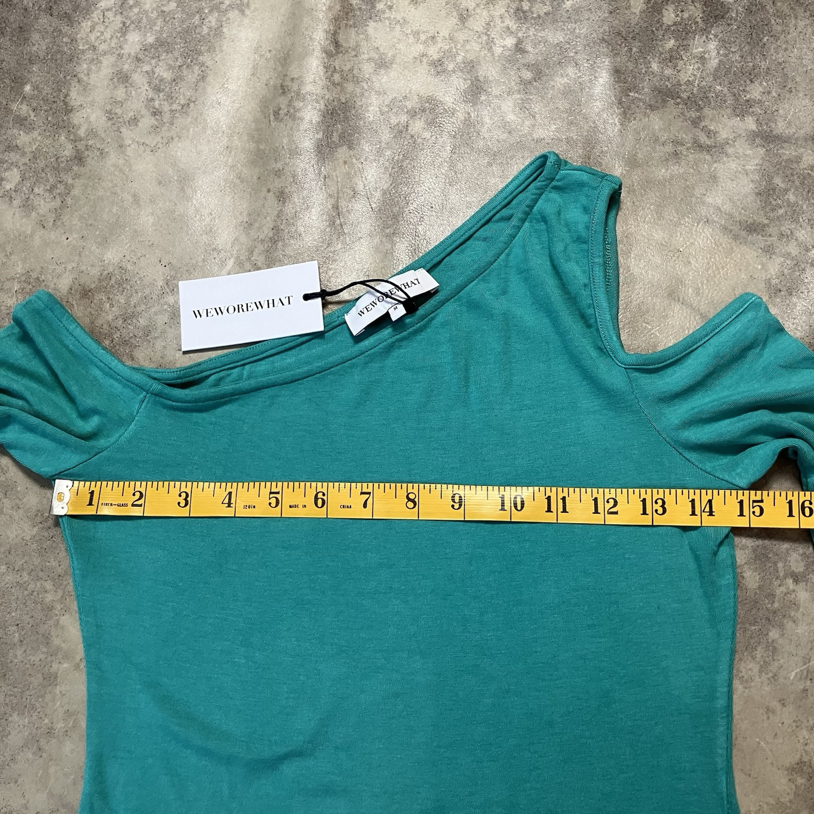 We Wore What Shirt Womens Size Medium Teal Green Rib Rayon Cold Shoulder Top