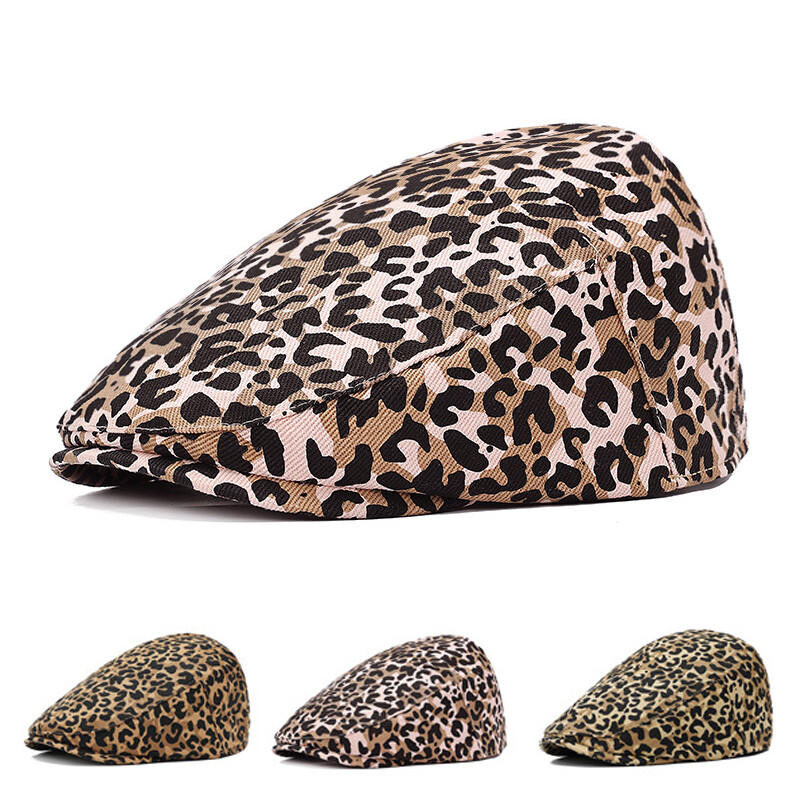 Women Classic Leopard Flat Cap Newsboy Gatsby Golf Duckbill Beret Ivy Cabbie Hat