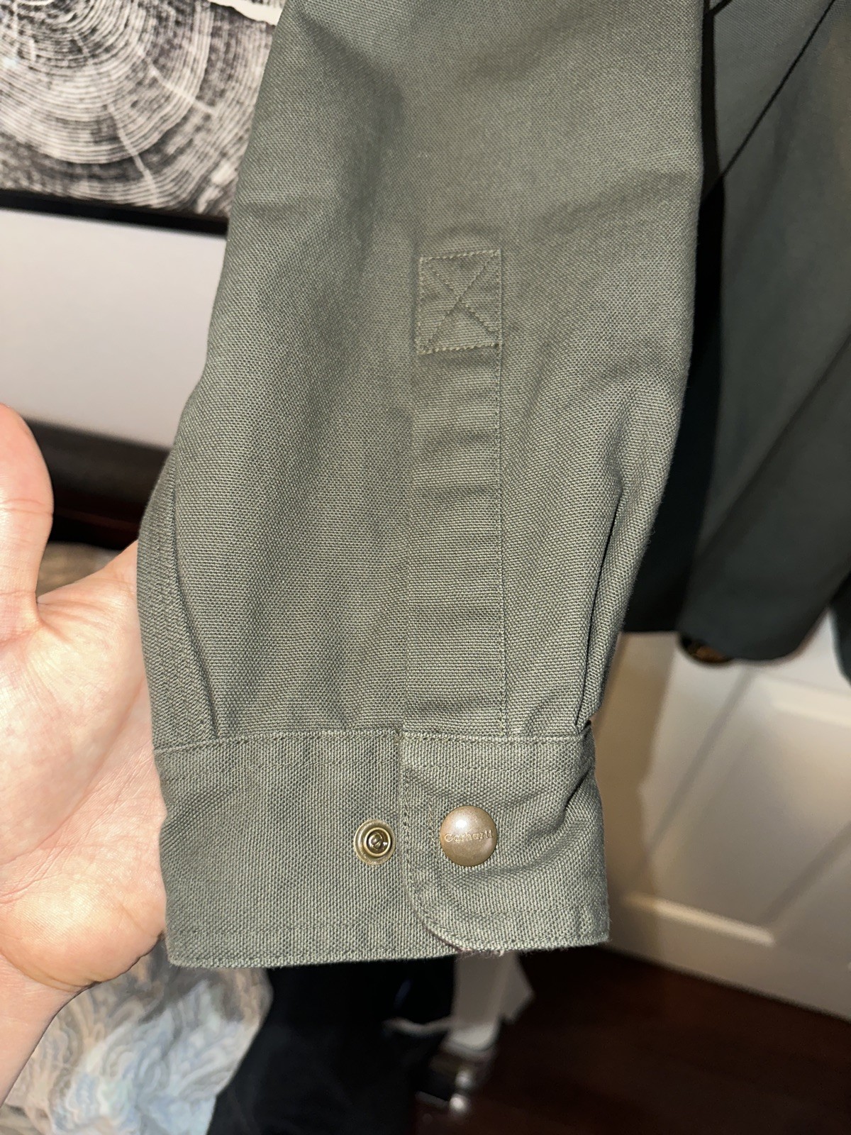 Vintage Carhartt Mens XL Flannel Lined Canvas Shirt Jacket Shacket Green Plaid⁠