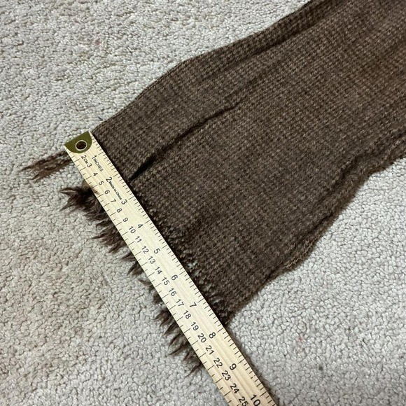 100% Pure Wool Scarf Tan Brown Houndstooth Fringe