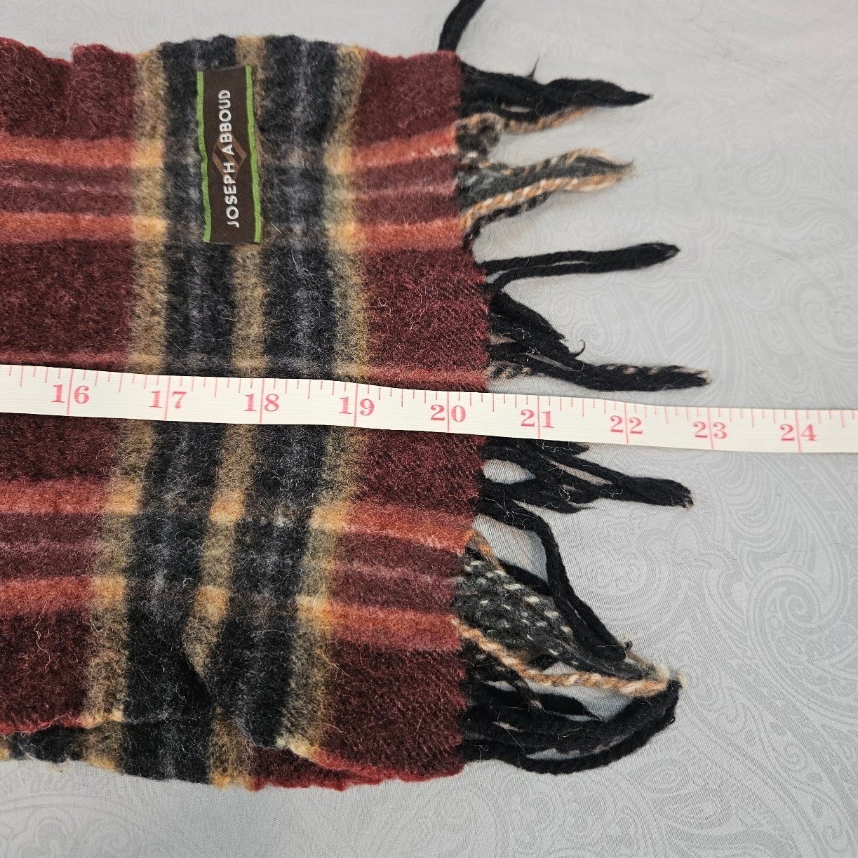 Joseph Abboud 100% Cashmere Plaid Scarf Burgundy Orange Made in Germany Vintage