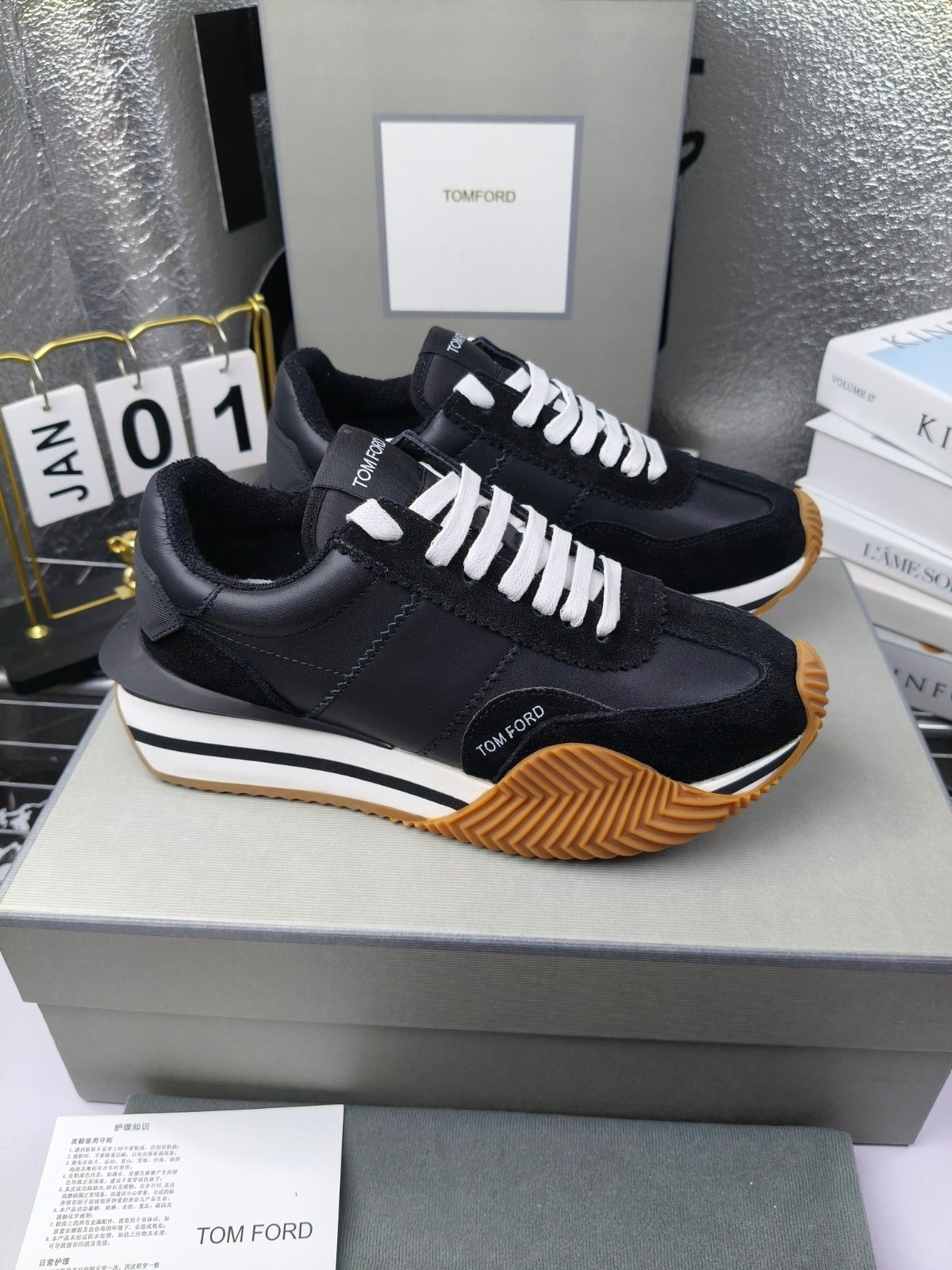 TOM FORD Mick Black Platform Fleece Lined Sneakers For Men