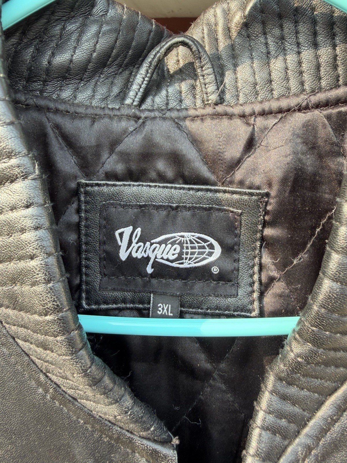 Vasque Men’s Black Leather Bomber Jacket 3XL Full Zip Snap Lined Logo