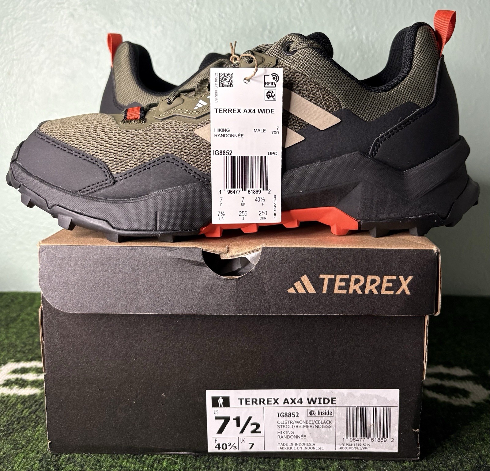US Men’s 7.5 Wide – Adidas TERREX AX4 “Olive Strata Core Black” IG8852, Hiking