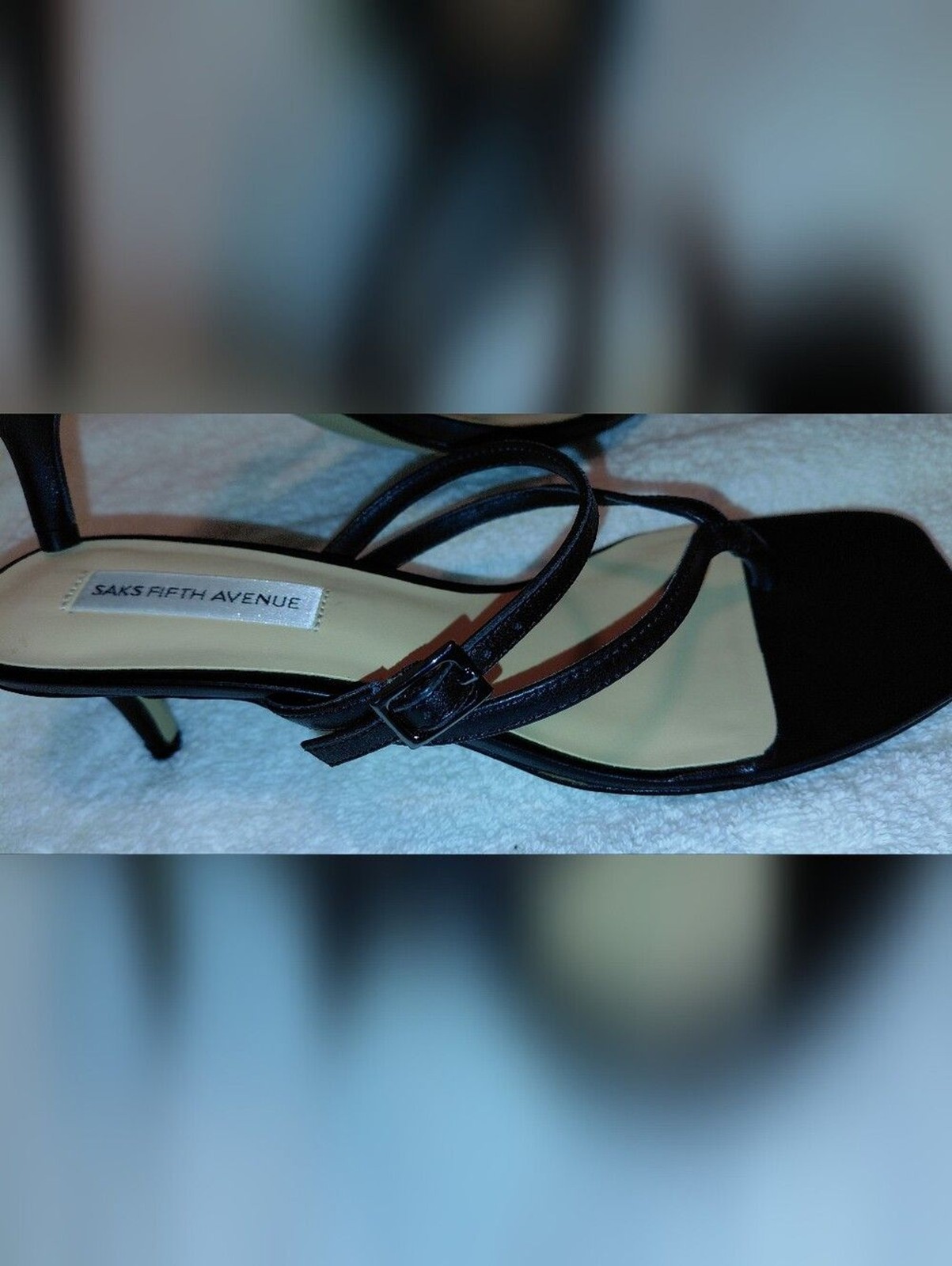 NWT Saks Fifth Avenue Black Strappy Square-Toe Heeled Sandals, SZ 6 $180 Retail