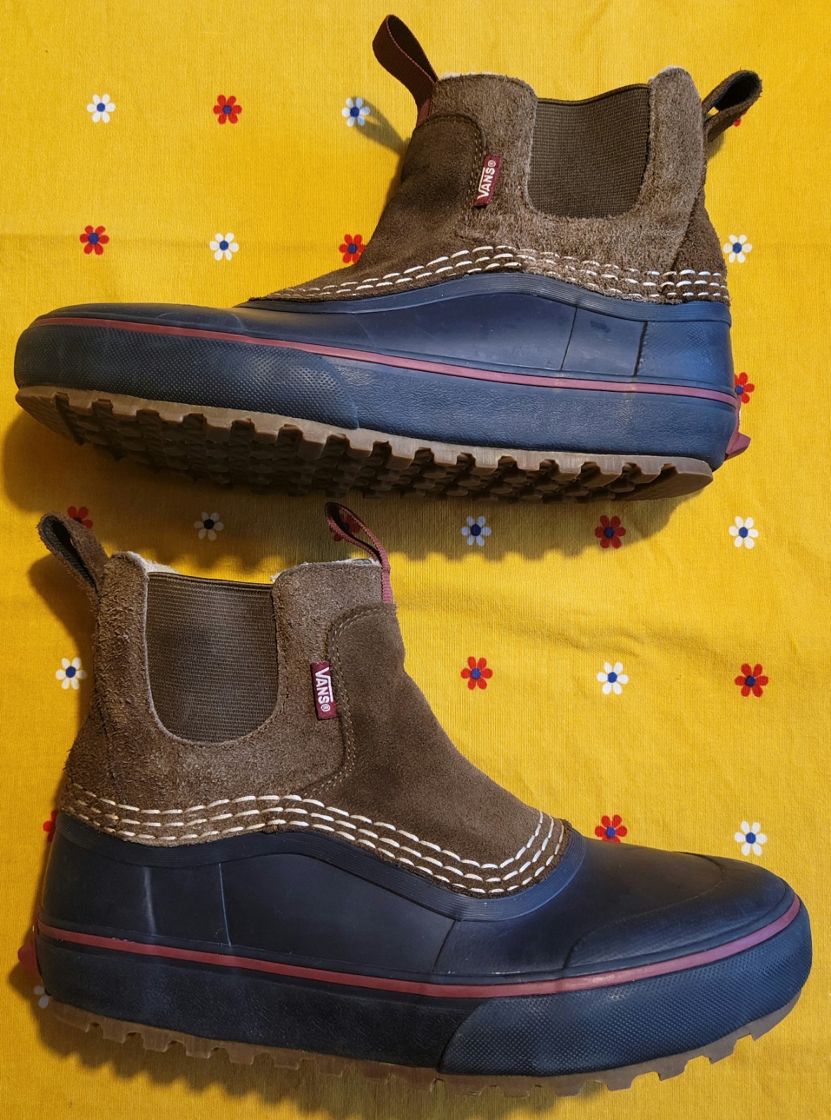 Vans Mid Chelsea Boots Brown/Blue Suede Rubber Men’s 7.5 Women’s 9 Rain/Snow