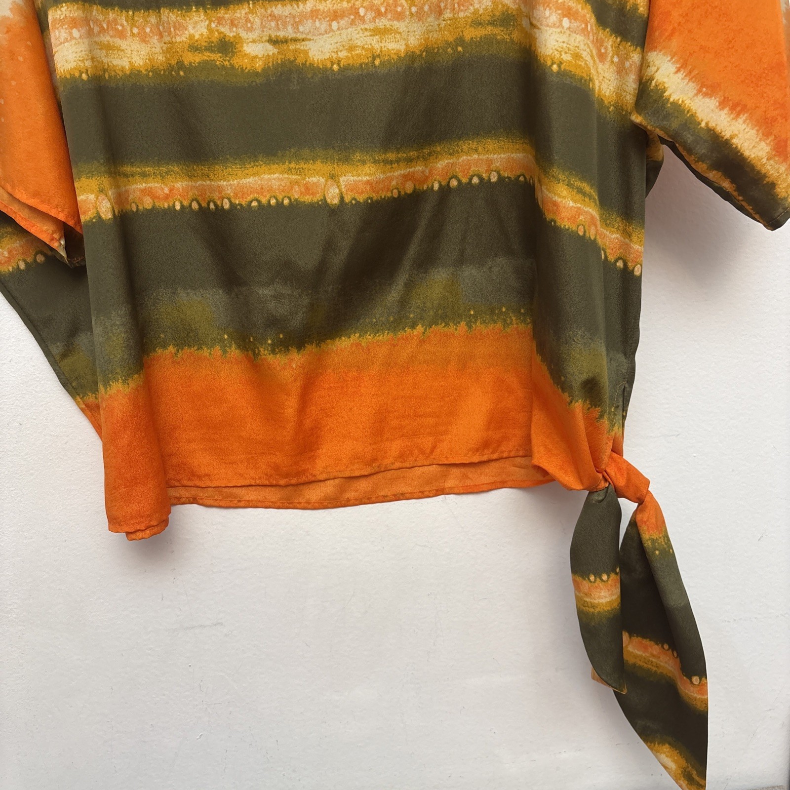 MICHAEL KORS Blouse, Orange Green Beige Tie Dye Stripe, Dolman Sleeve, Womens XL