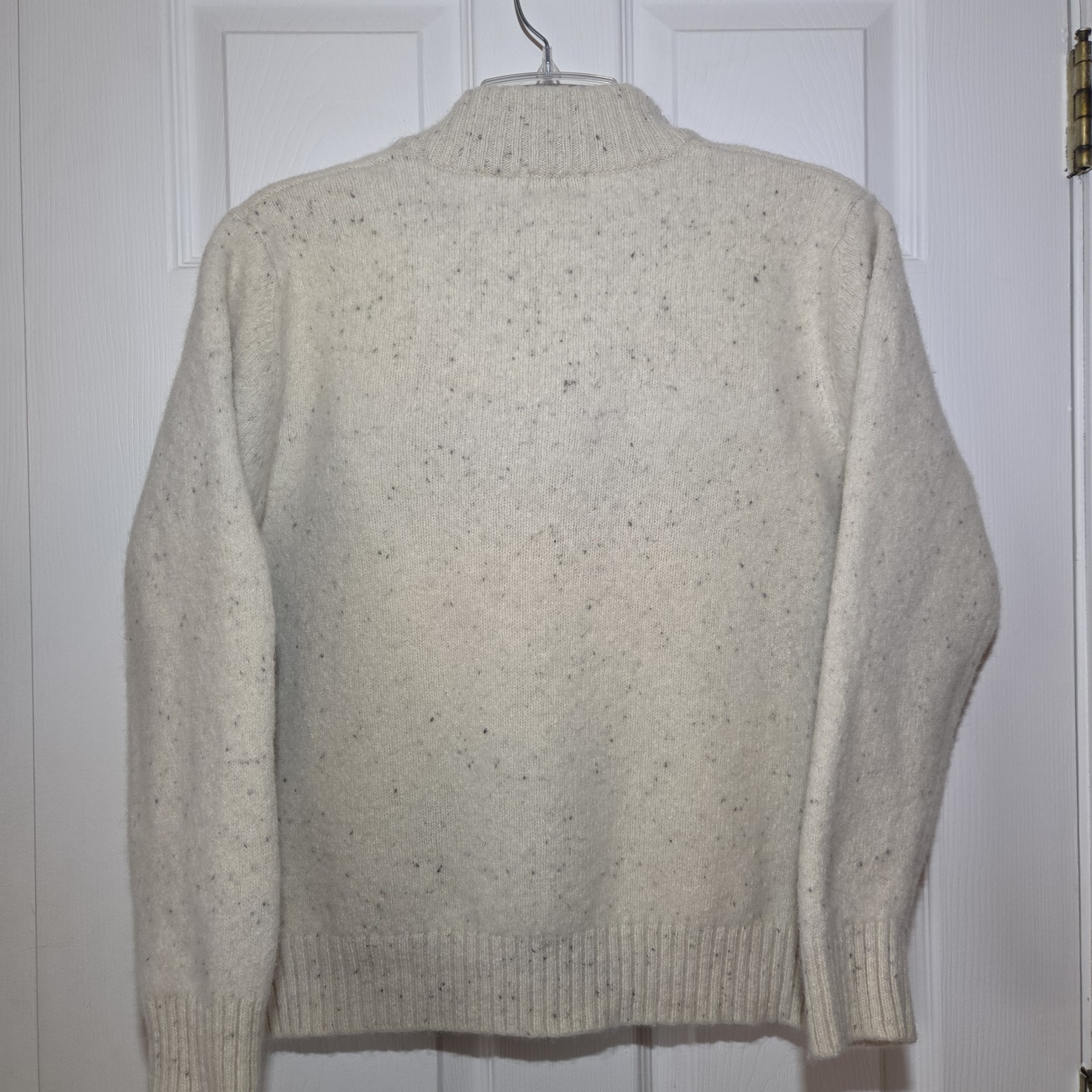 LL Bean 100% Shetland Wool 1/4 Zip Mens L (fits like a M) Speckled Ivory 285327