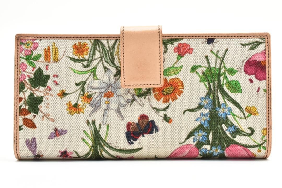 Gucci Horsebit Flora Leather Long Wallet Floral Size 7.48in Made in Italy