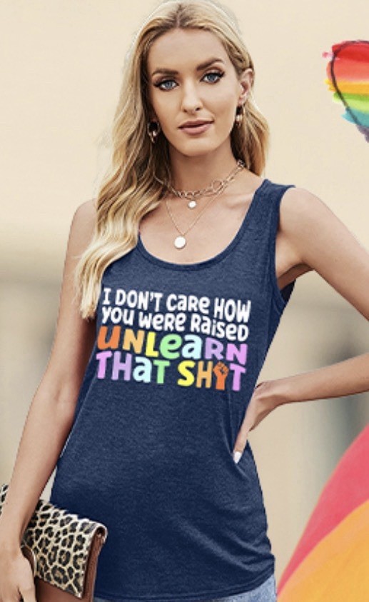 LGBT PRIDE Women’s L/XL Multicolor Racerback Tank “I Don’t Care How You…”