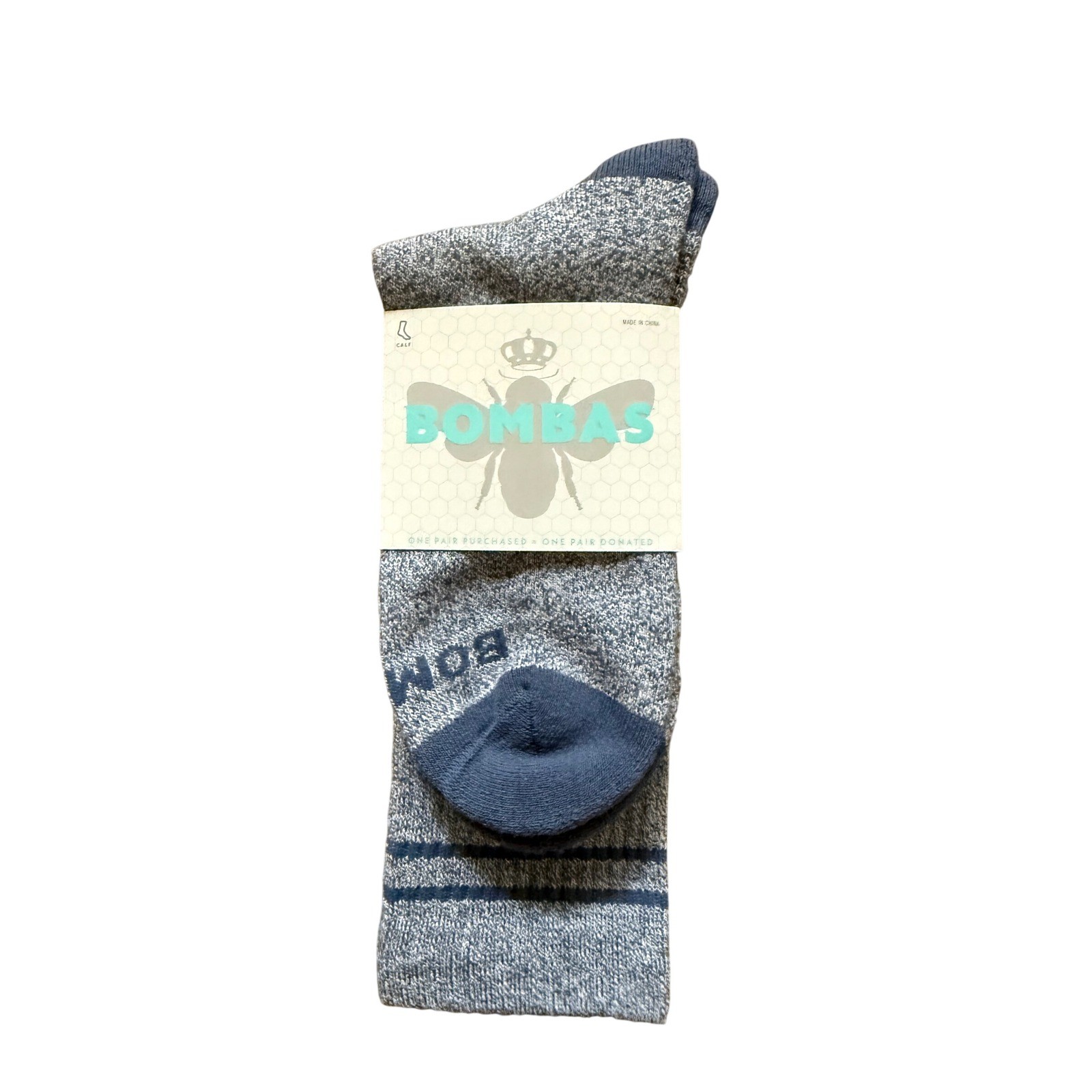 Bombas Unisex Calf Socks Large Blue Marl Space Dye Cotton Blend New