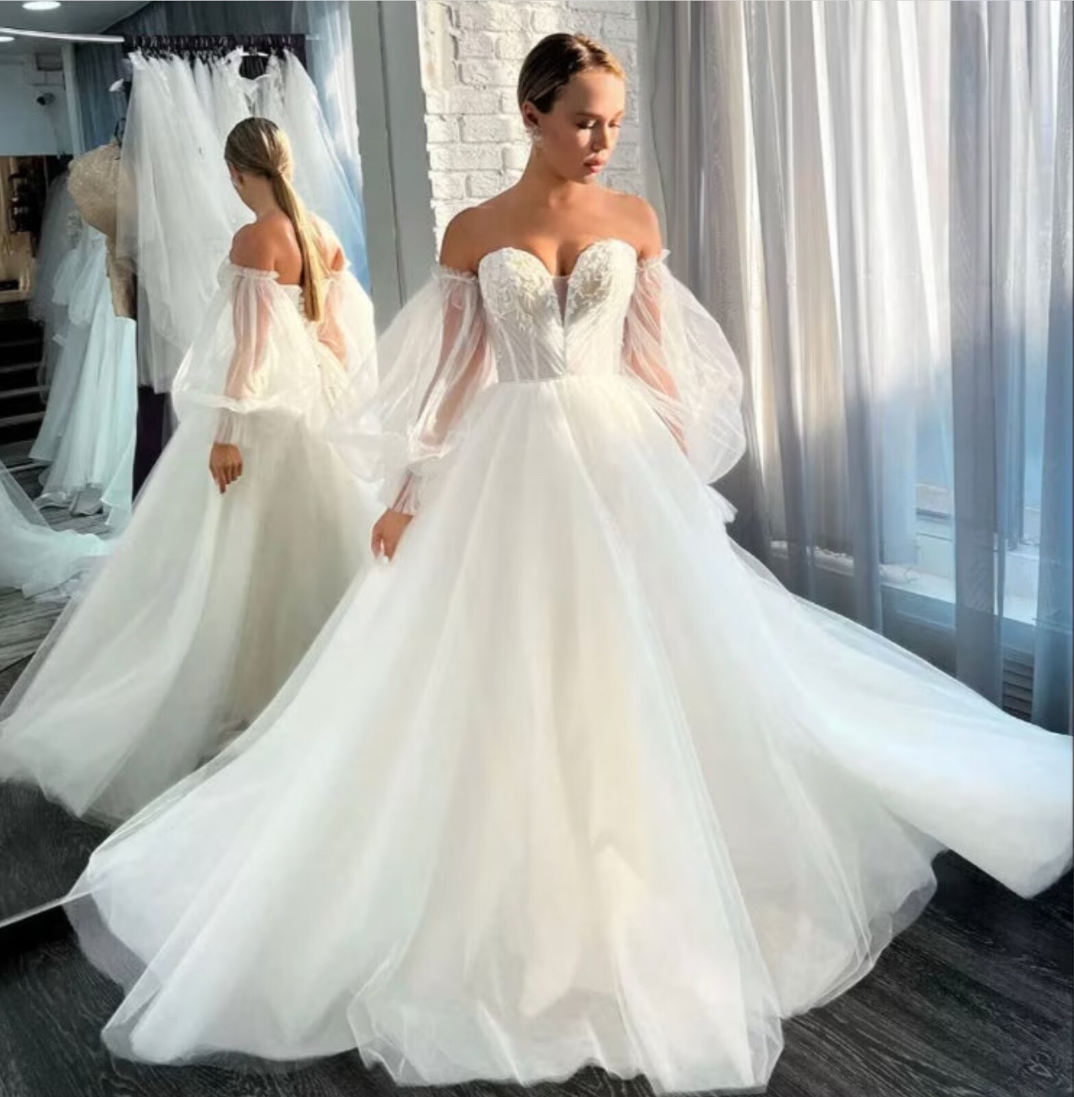 White Removable Puff Sleeves / 20 inches length