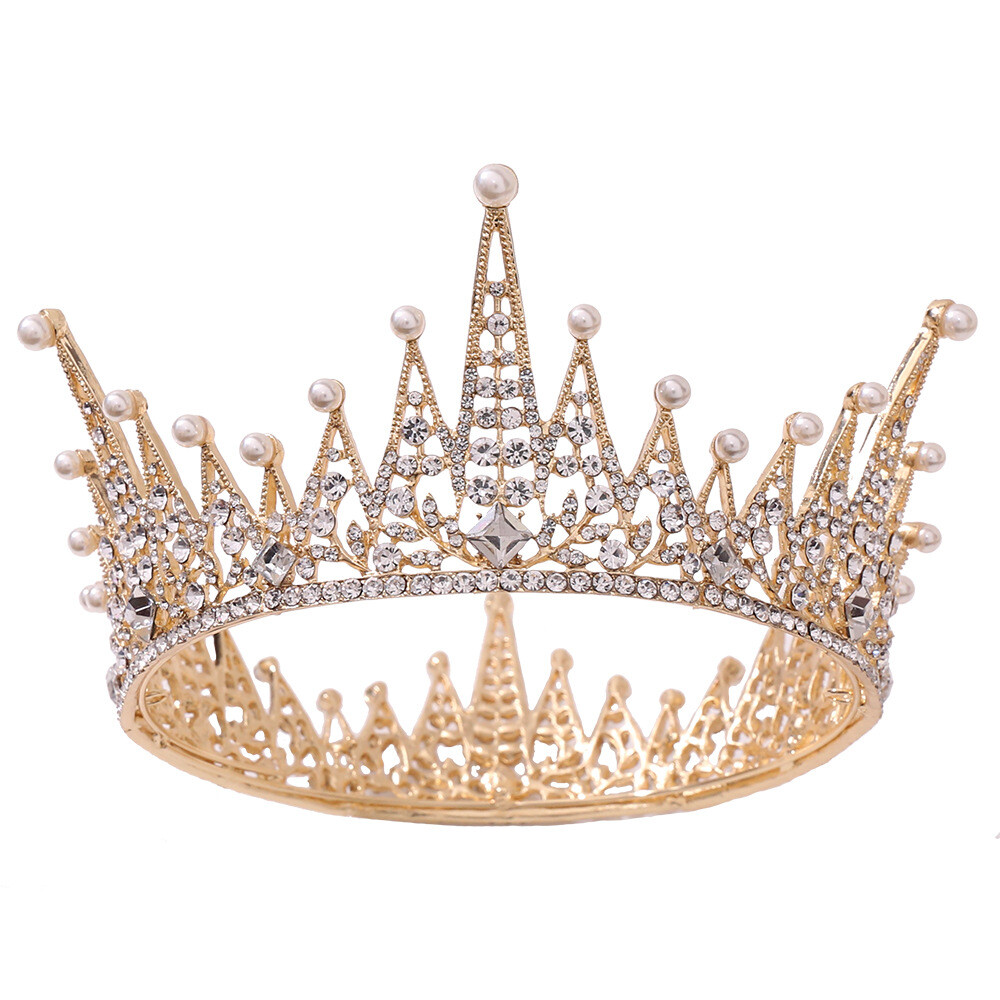 7cm Tall Luxury Crystal Pearl Round Crown Wedding Queen Princess Prom 2 Colours
