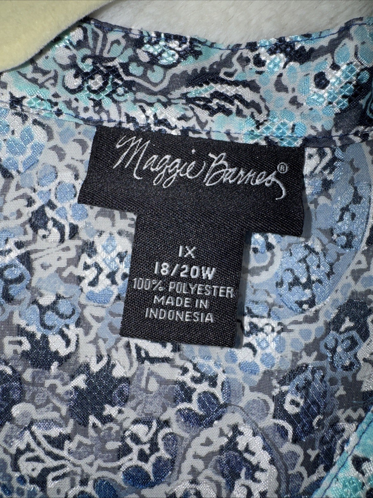 Maggie Barnes Button Down Blouse 1X Shades Of Blue 3/4 Sleeve, Semi-sheer