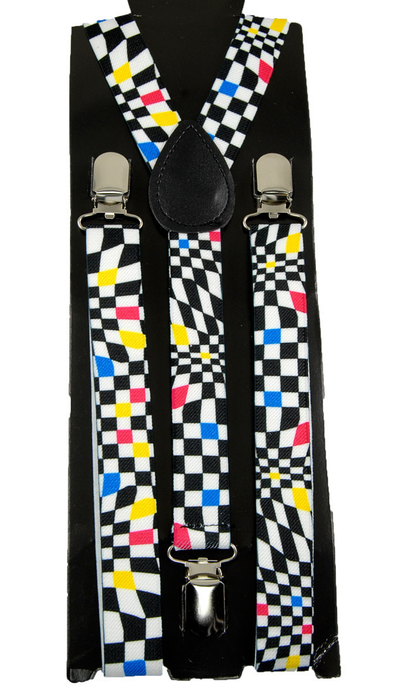 Mens Unisex Clip-on Braces Elastic Y-back Suspender “Auto Racing Checker”