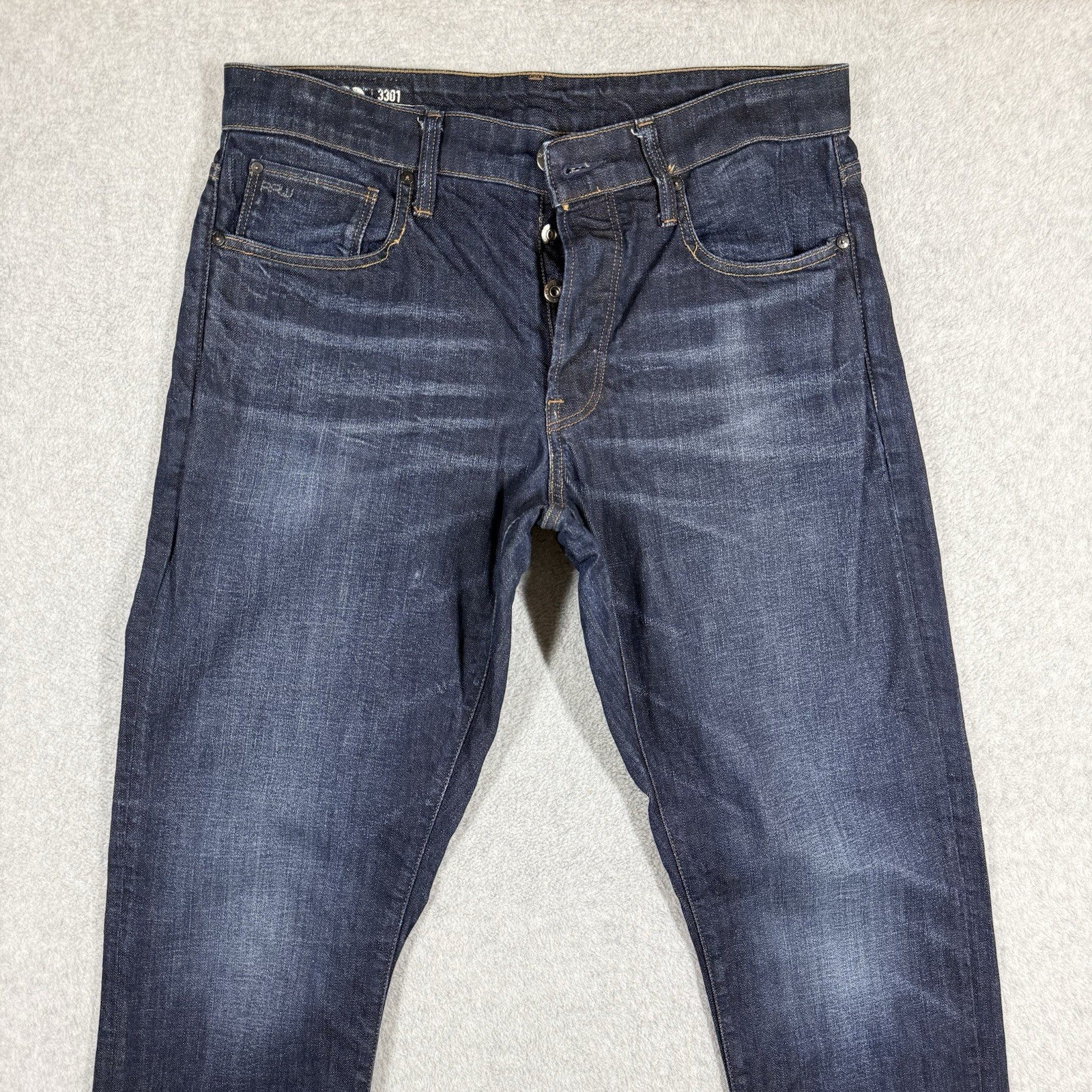 G Star Raw Jeans Men 33×32 Blue 3301 Straight Tapered Cradle Denim Dark Wash