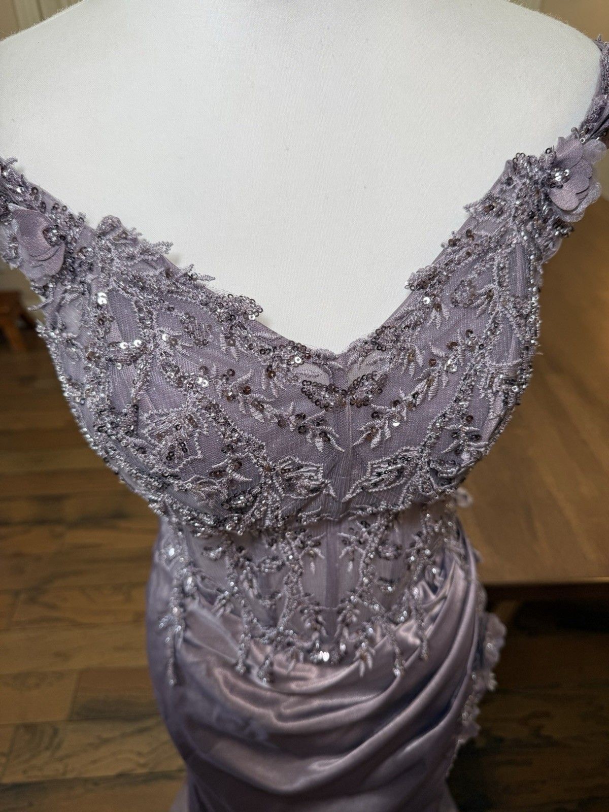 Ladivine Cinderella Divine Lavender Corset Slit Prom Gown Beaded Formal Dress M