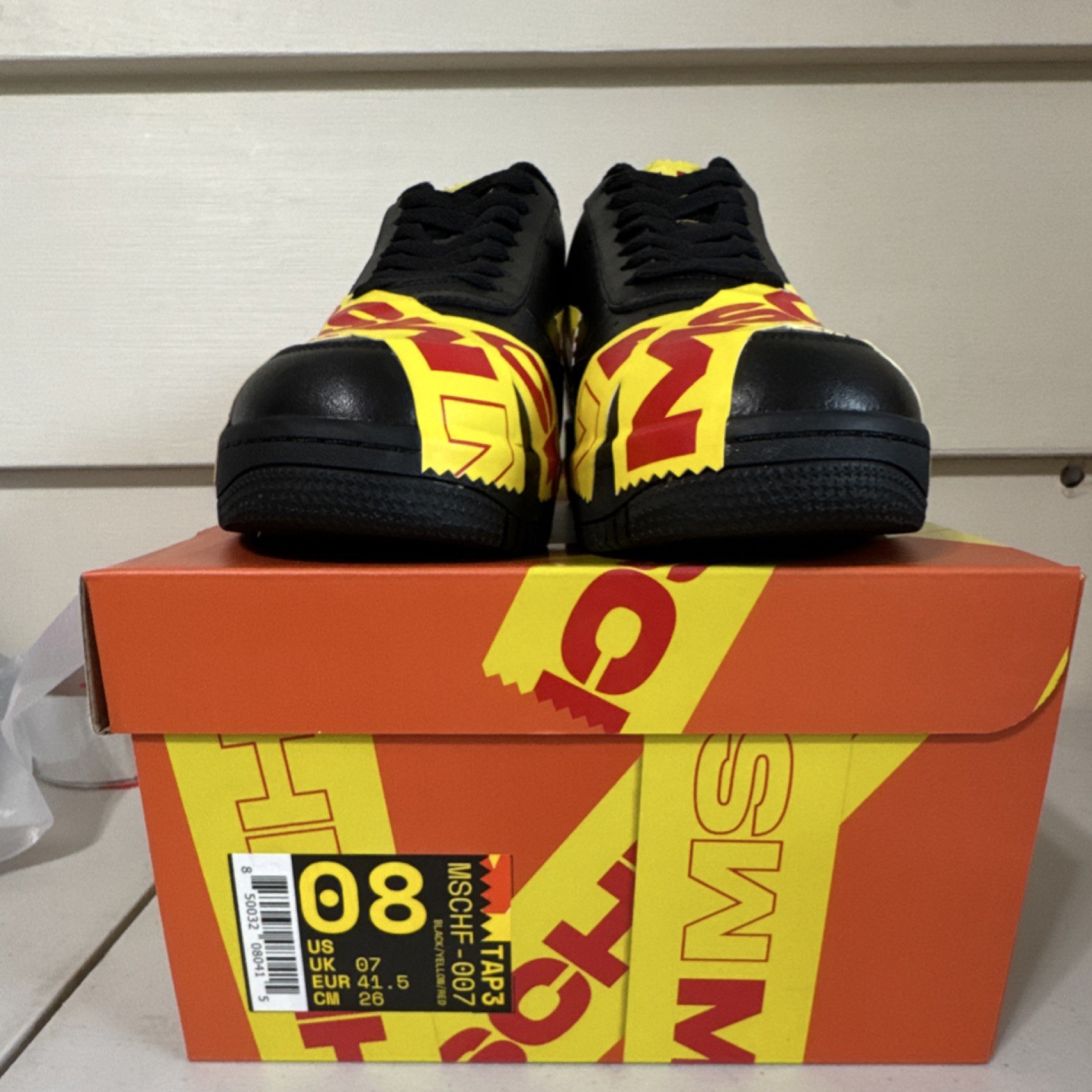 MSCHF TAP3 mschf-007 Men’s Low Top Athletic Sneakers Black Yellow Red Leather