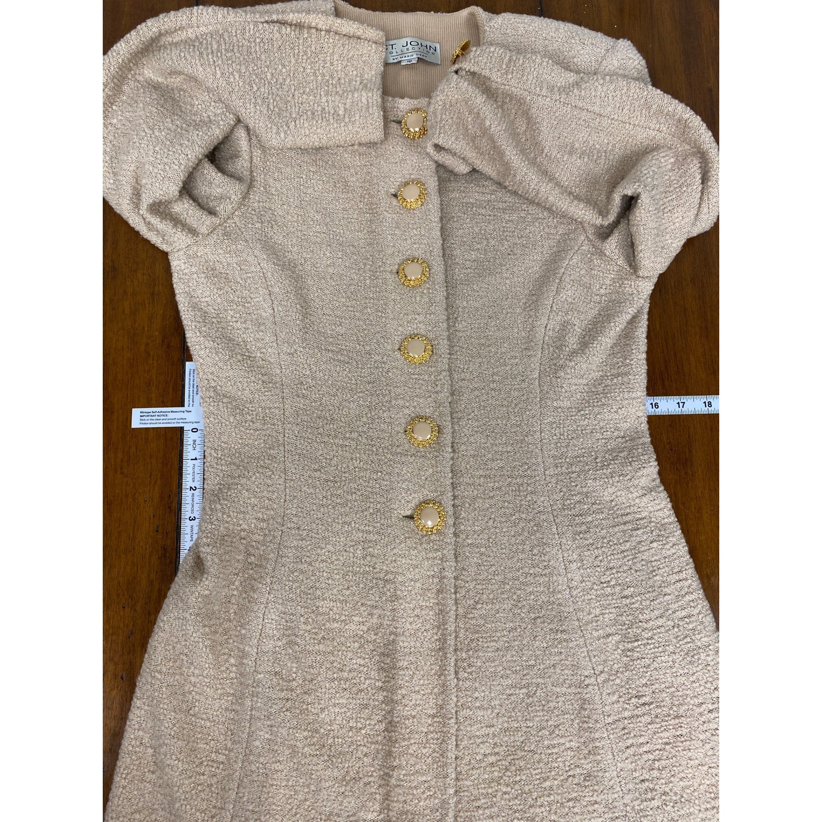 St. John Collection, Long Textured Knit Shimmer Metallic Jacket Coatigan Size 10